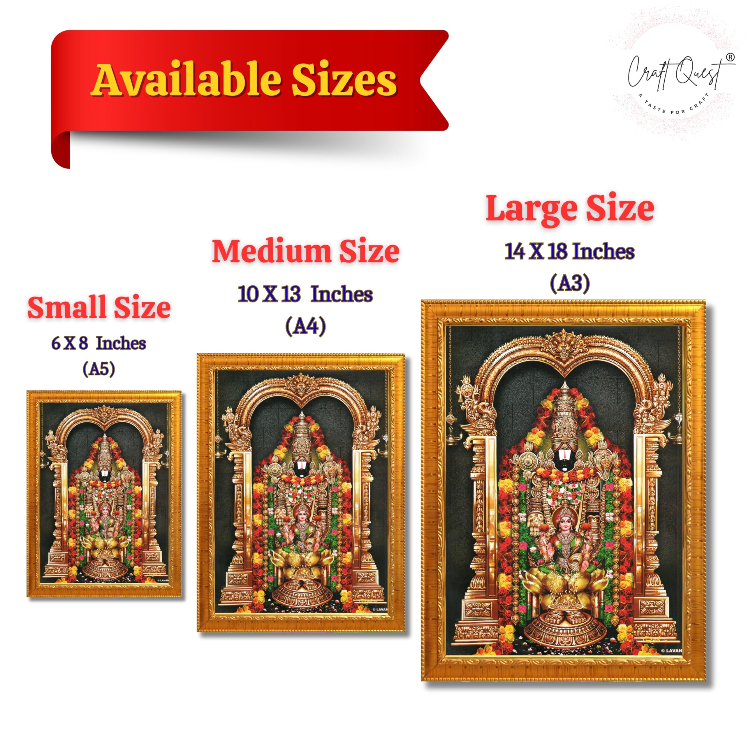 CRAFT QUEST Tirupati Balaji Lakshmi Venkateshwara Swamy Wall Painting Framed, Home, Temple, Pooja, Wall Décor Item