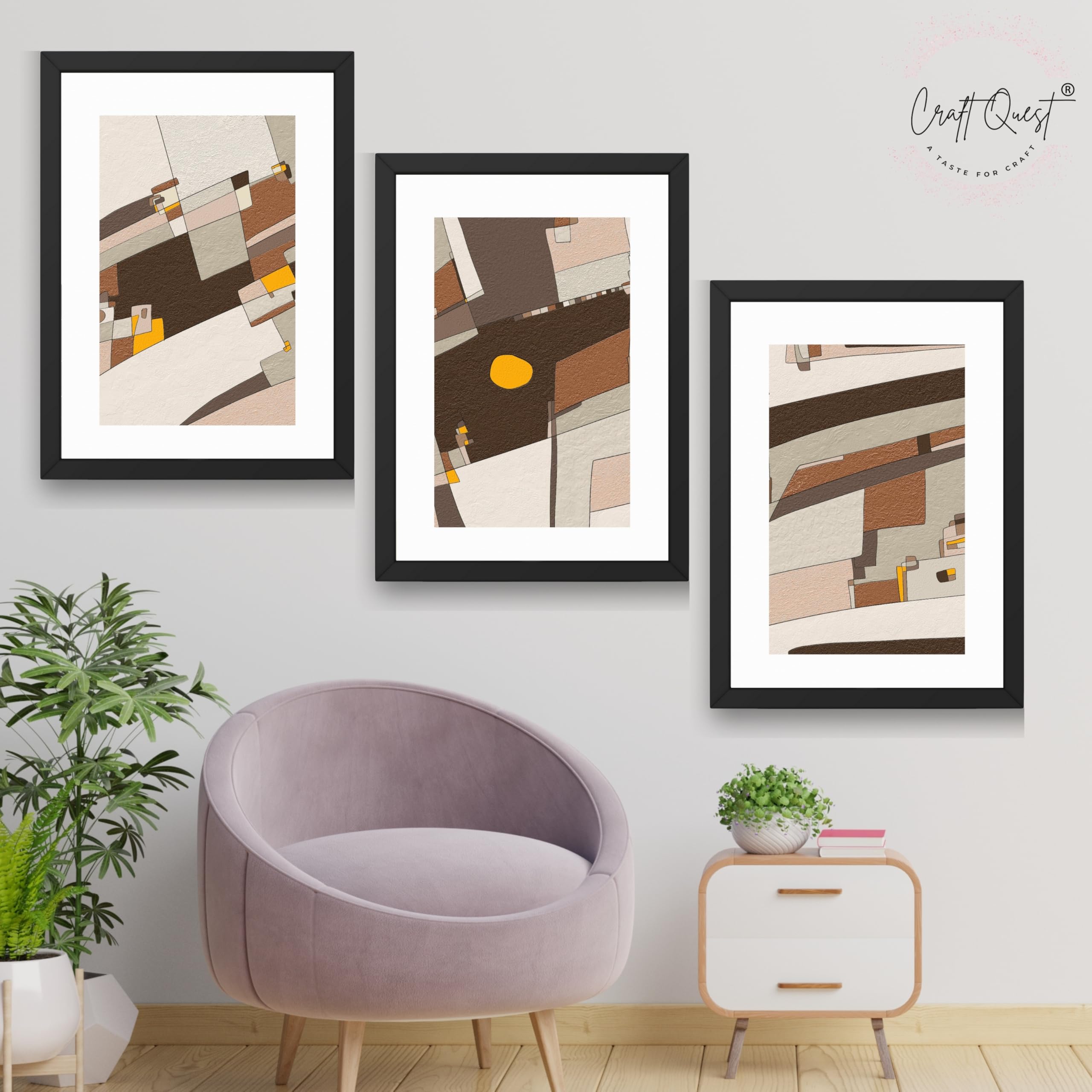 CRAFT QUEST Abstract Handdrawn Black Lines Contemporary Wall Decor | Set of 3 Frames for Home Decoration | Ideal for Living Room, Bedroom & Offices