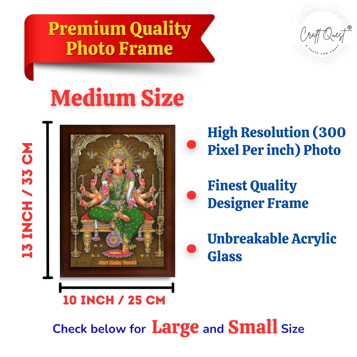 CRAFT QUEST Varahi Amman Photo Varahi Wall Painting Photo Frame With Acrylic Glass| South Devi God Frame for Home, Office, Temple & Gifting