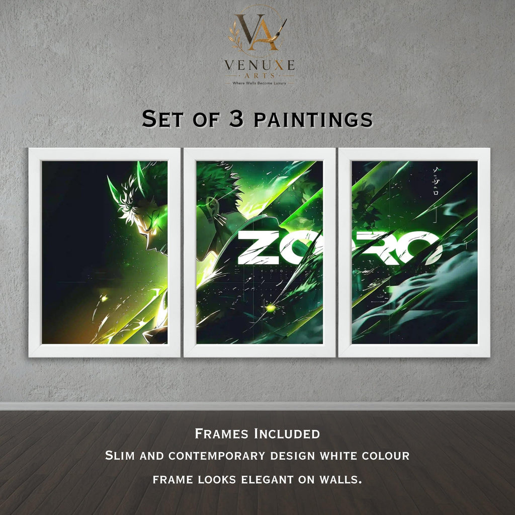 VENUXE ARTS Set Of 3 Anime Characters Wall Framed |Anime Characters Framed Poster for Living Room Bedroom Gaming Room Studio Wall Decor
