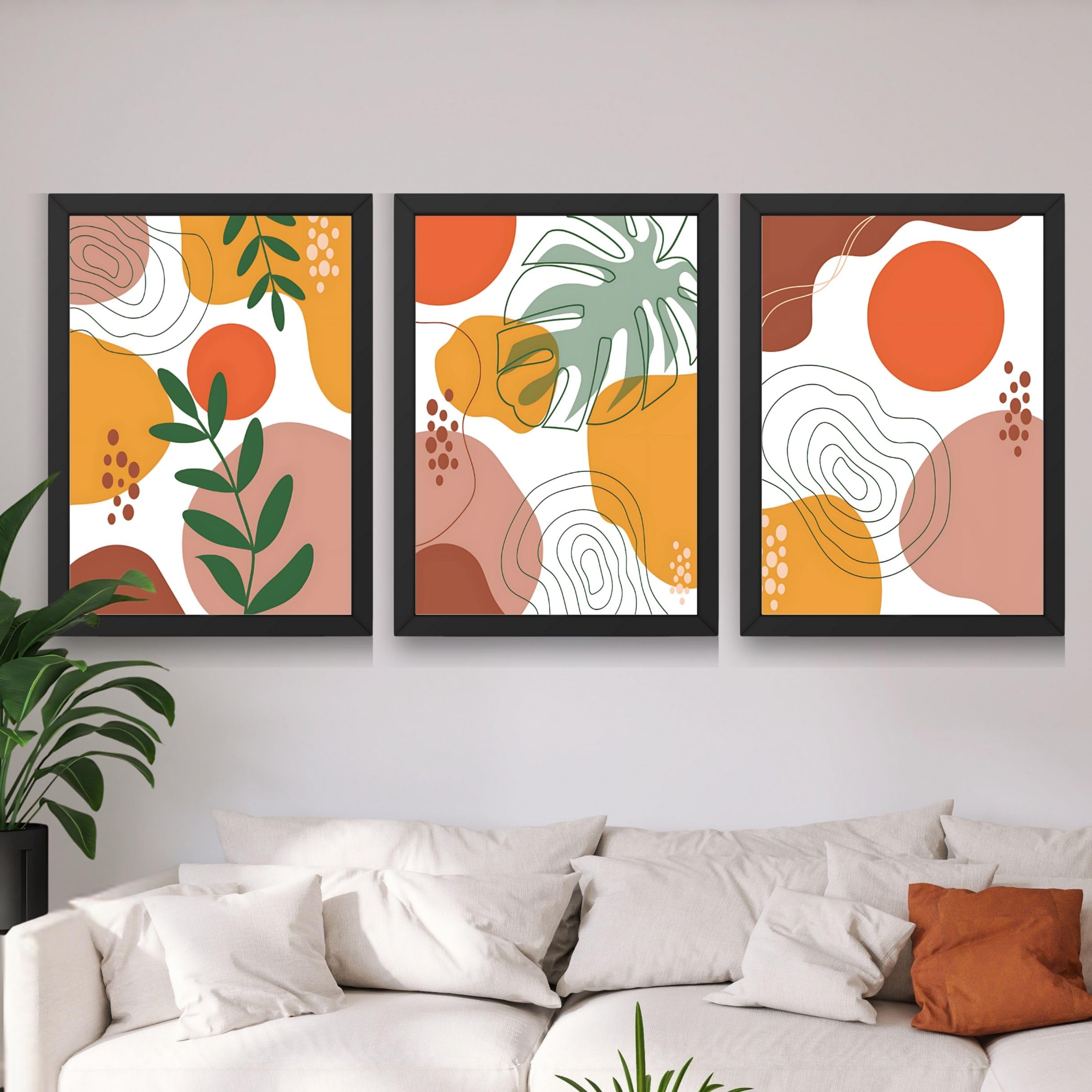 CRAFT QUEST Wall Art Decor Paintings | Set of 3 BOHO Wall Art Frames for Home Decoration | Ideal for Living Room, Bedroom & Office