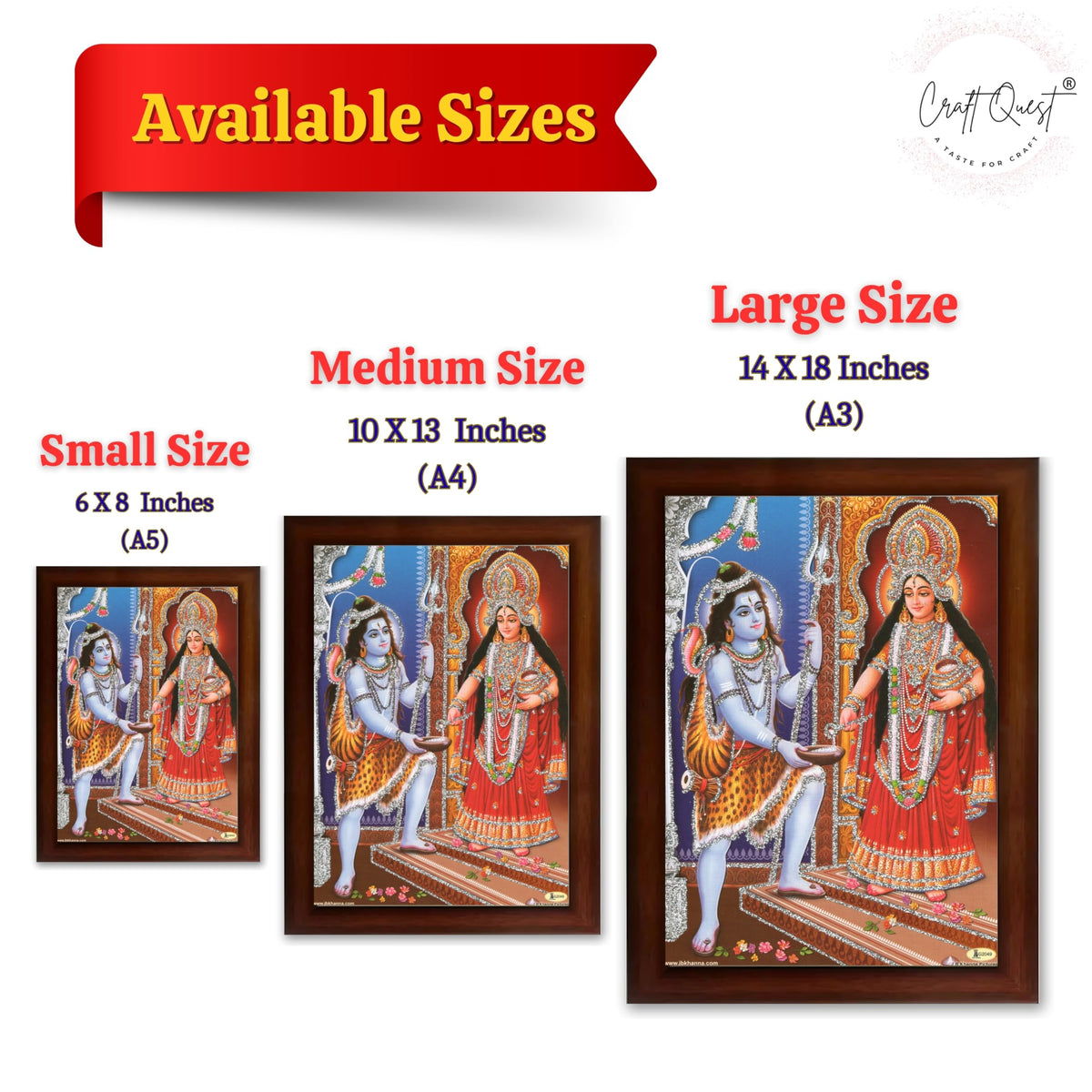 CRAFT QUEST Shiva & Maa Annapurna devi sitting on throne photo frame with Acrylic Glass for Kitchen Worship