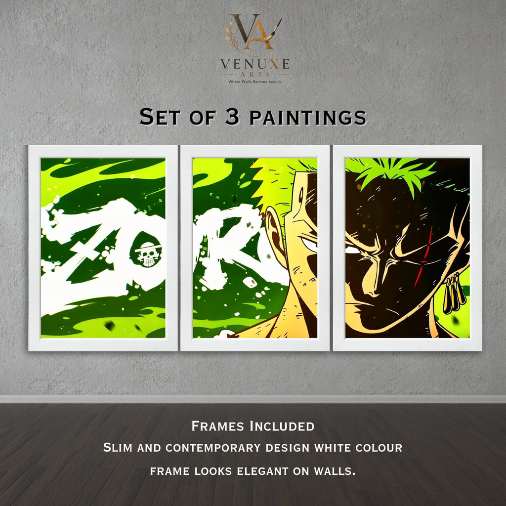 VENUXE ARTS Set Of 3 Anime Characters Wall Framed |Anime Characters Framed Poster for Living Room Bedroom Gaming Room Studio Wall Decor