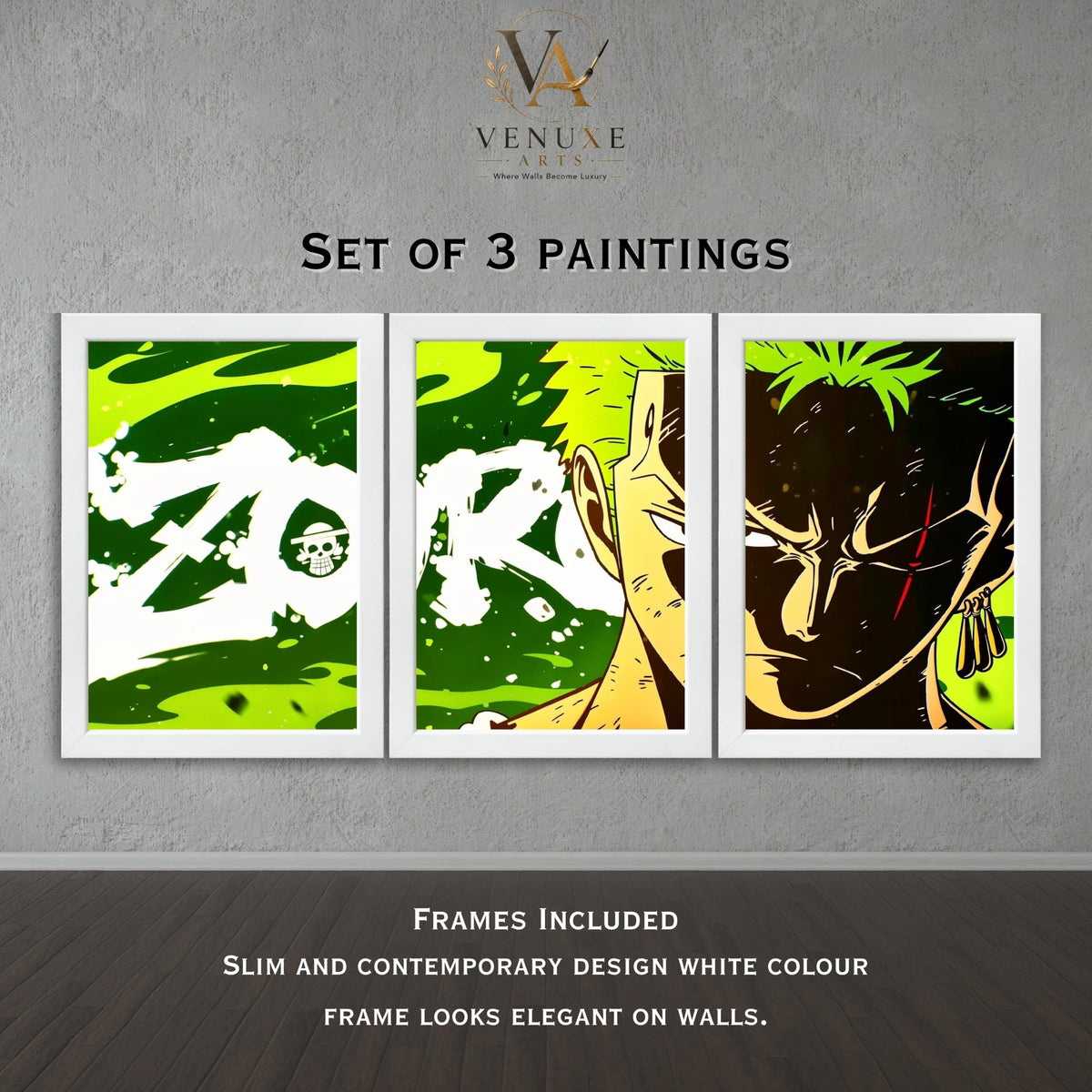 VENUXE ARTS Set Of 3 Anime Characters Wall Framed |Anime Characters Framed Poster for Living Room Bedroom Gaming Room Studio Wall Decor