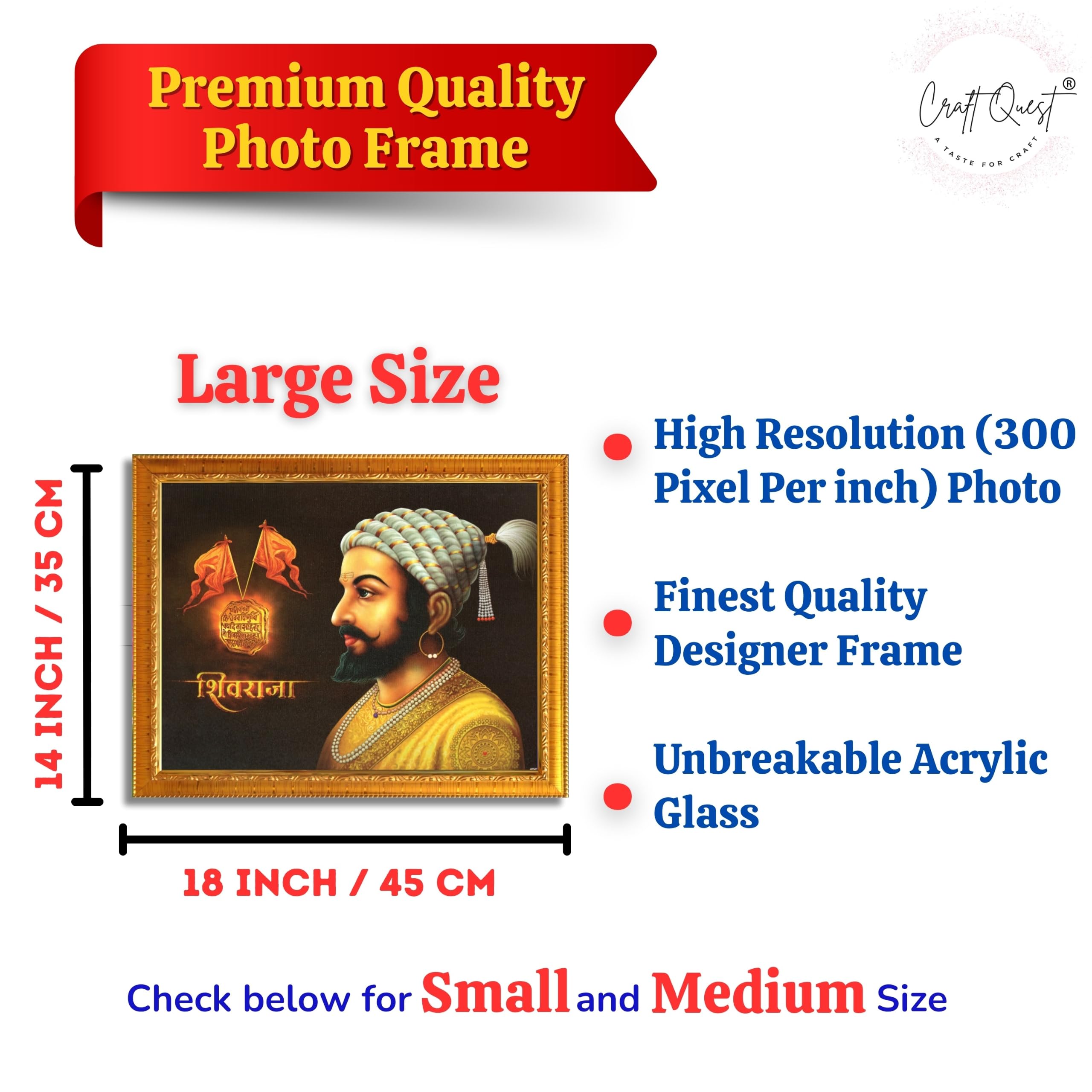 CRAFT QUEST Shri Chhatrapati Shivaji Maharaj Wall Photo Frame | Lightweight | Home Decoration Item | Indian Historic Classic Painting Wall Art Best Gifting Option