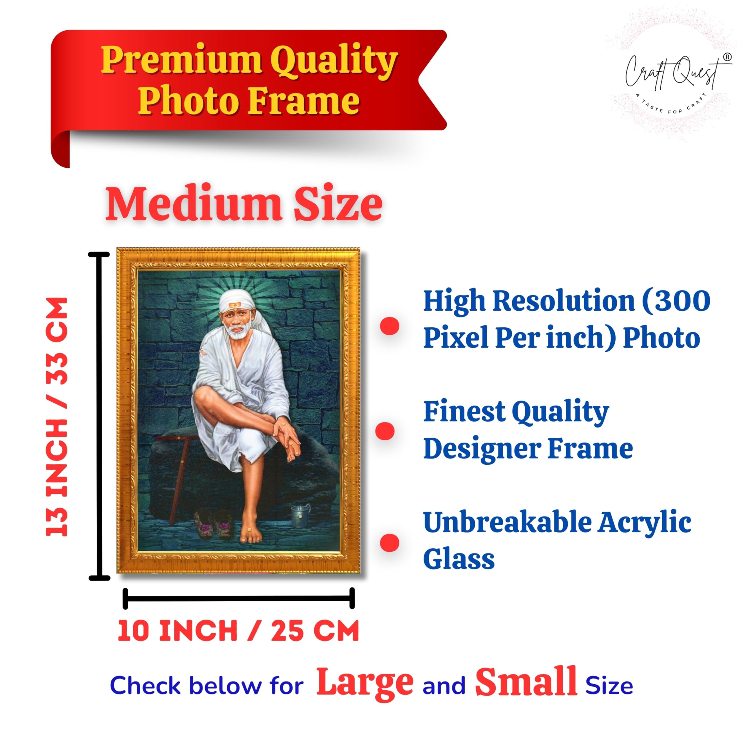 CRAFT QUEST Saibaba Sai Baba Shirdi Sainath Wall Painting Framed Home Décor, Ideal for Home, Office, Temple & Puja Room, Wall Decor