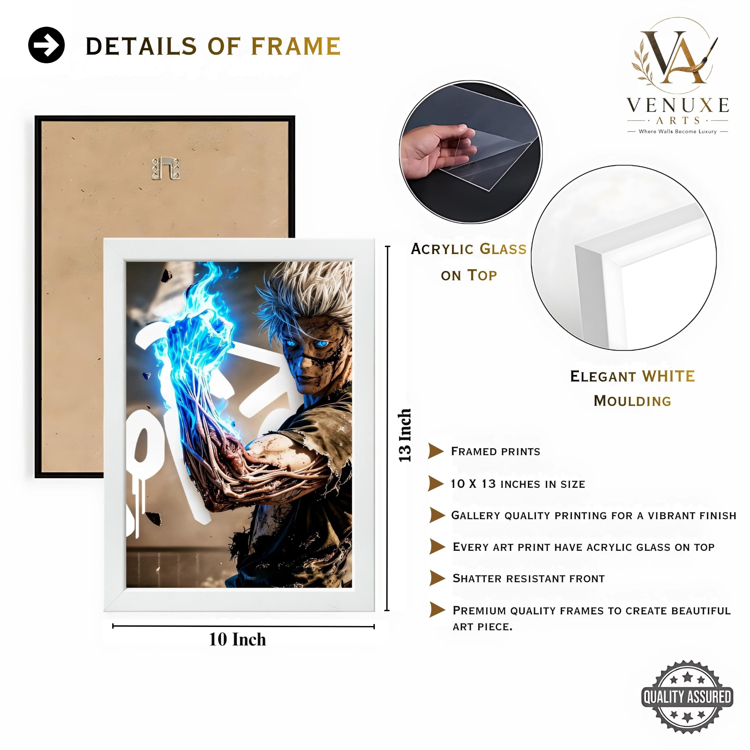 VENUXE ARTS Set Of 3 Anime Characters Wall Framed |Anime Characters Framed Poster for Living Room Bedroom Gaming Room Studio Wall Decor