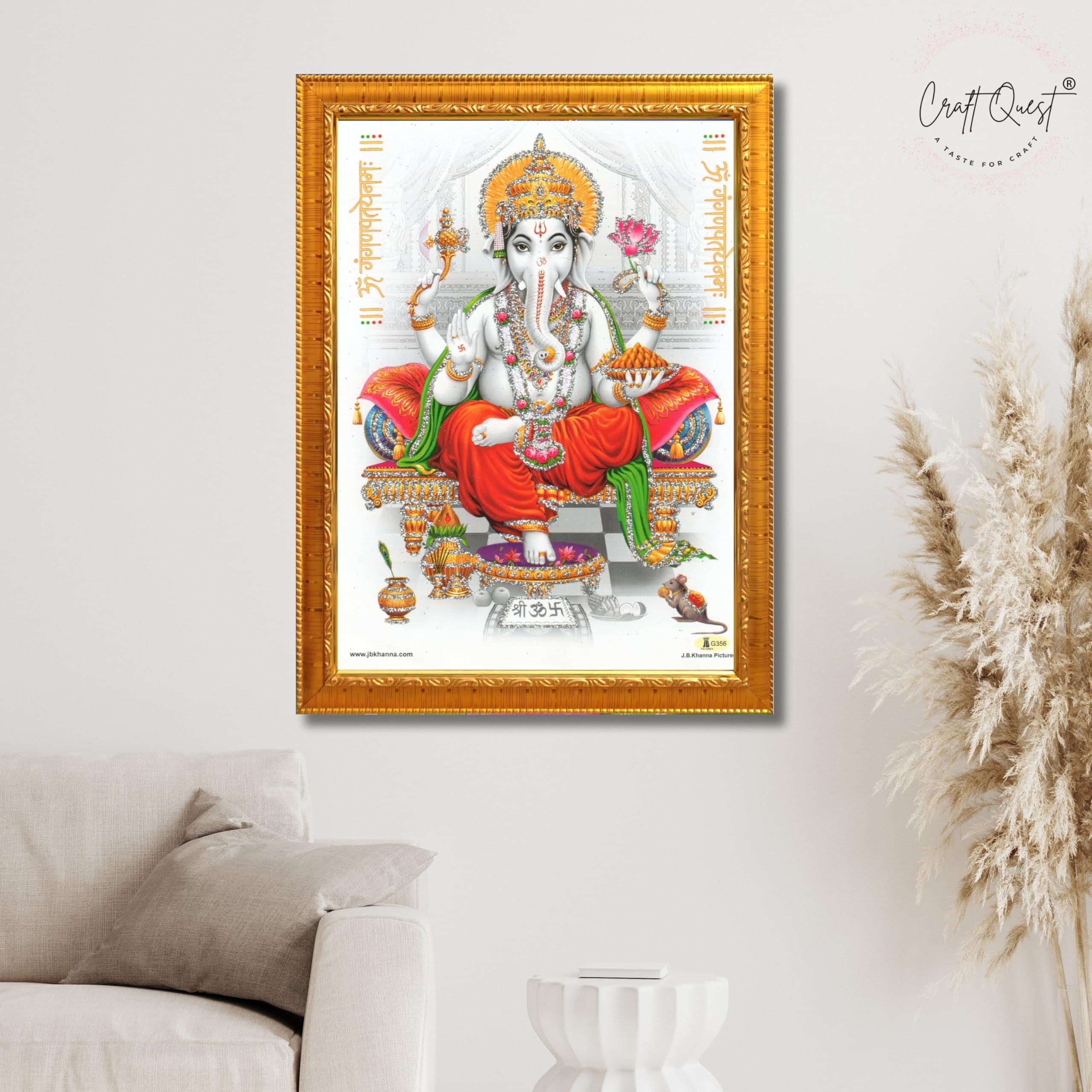 CRAFT QUEST Lord Ganpati Modern Wall Art Painting With Frame For Pooja, Home and Office Decor Item