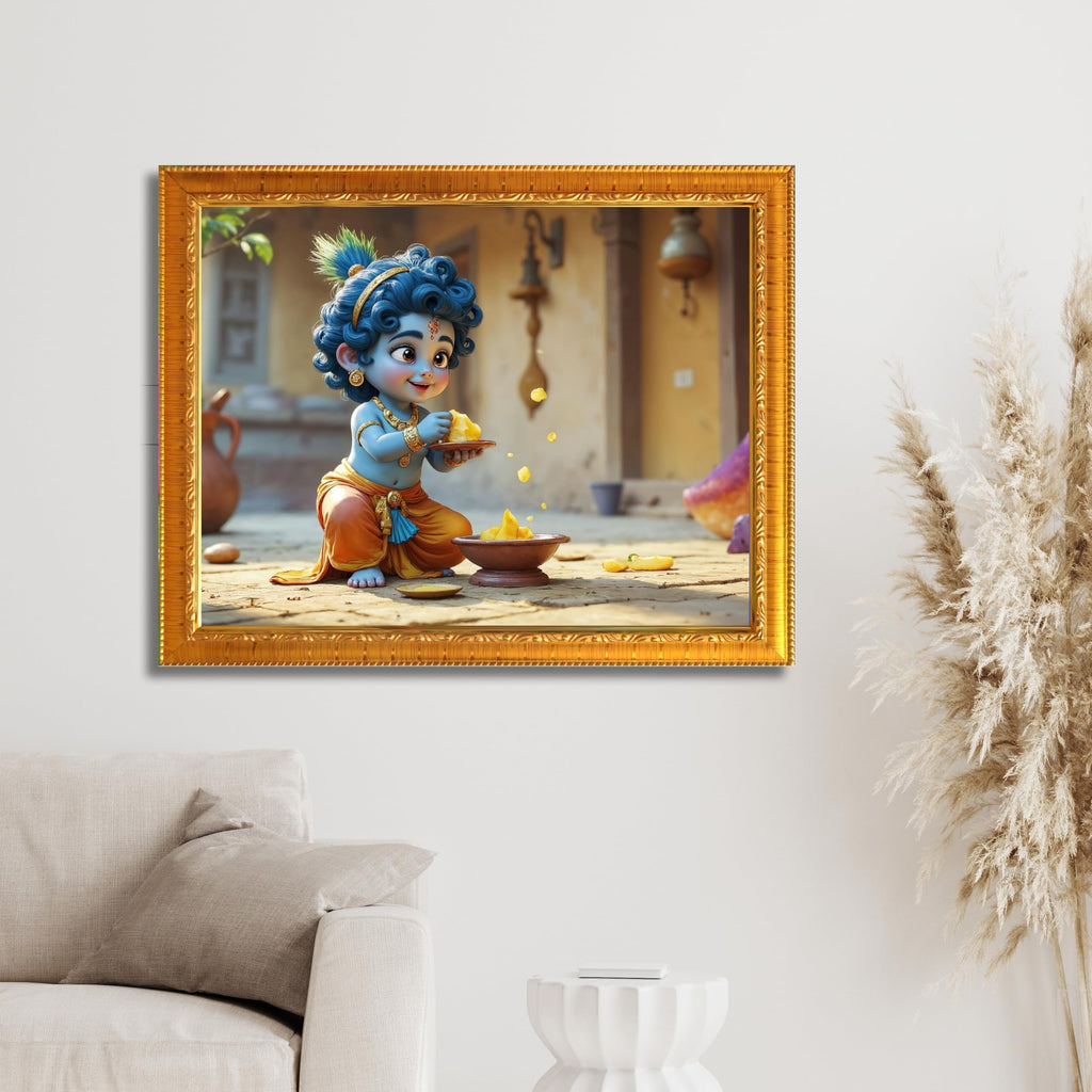 CRAFT QUEST Shri Bal Gopal Painting | Baby Krishna Photo Frame | Krishna Photo Frames for Walls, Home, Living Room and Home Décor