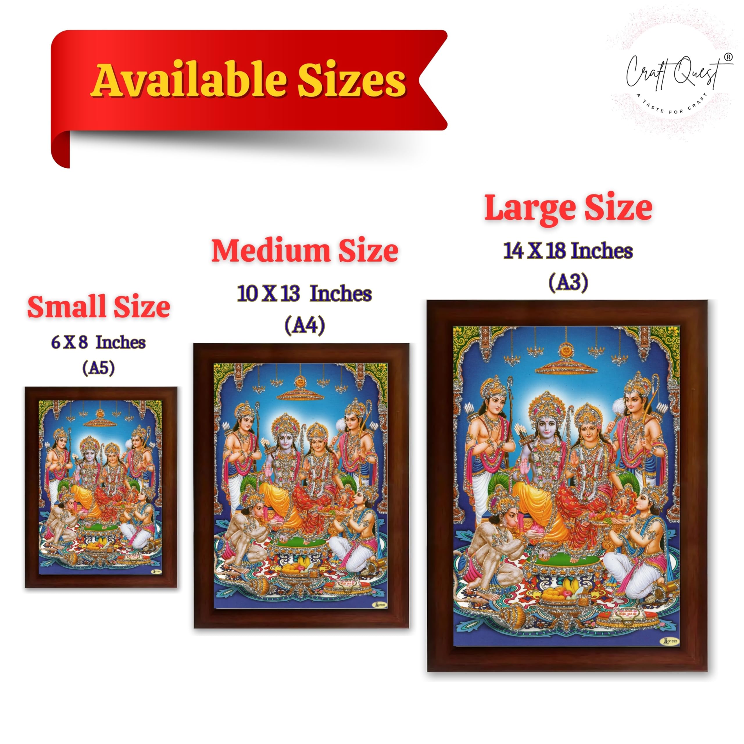 CRAFT QUEST Ram Darbar Lord Shri Ram Ji Sita Mata Parivar Family Wall Painting Framed Home and Pooja Decor