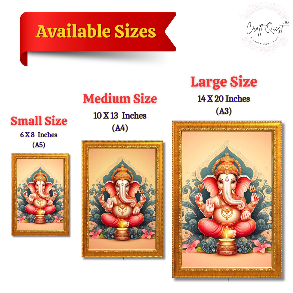 CRAFT QUEST Ganesh Ganpati Ganesha Art Framed Painting Ready to Hang and Wall Decor