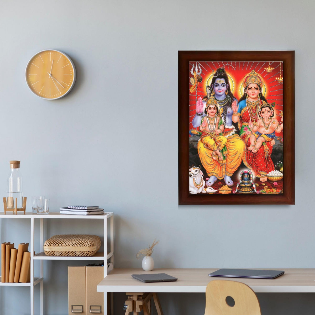 CRAFT QUEST Shiv Parivar Religious Wood Photo Frame with Acrylic glass