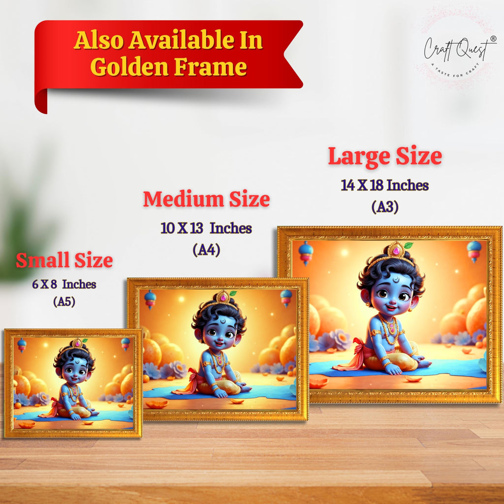 CRAFT QUEST Baby Krishna Photo Frame | Shri Bal Gopal Painting | Krishna Photo Frames for Walls, Home, Living Room and Home Décor
