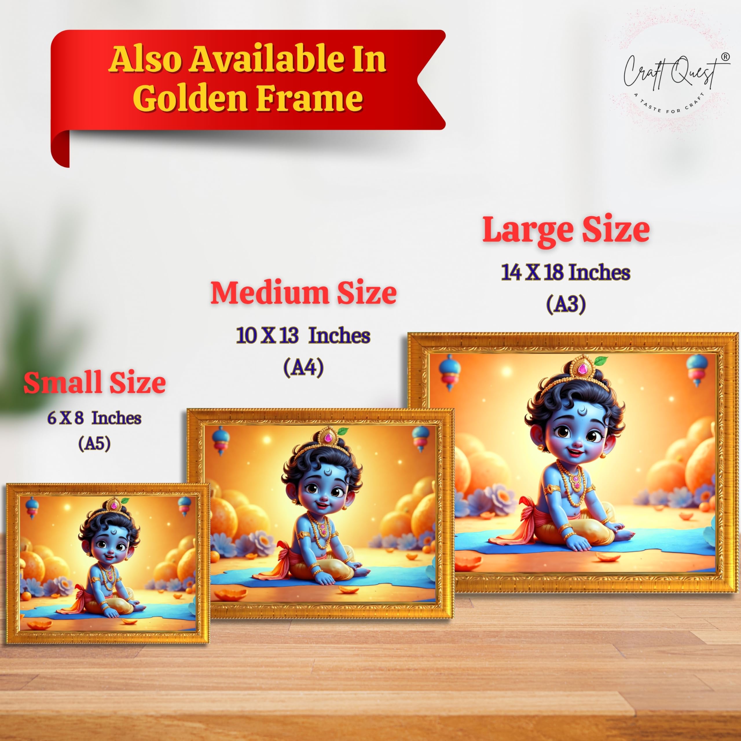 CRAFT QUEST Baby Krishna Photo Frame | Shri Bal Gopal Painting | Krishna Photo Frames for Walls, Home, Living Room and Home Décor