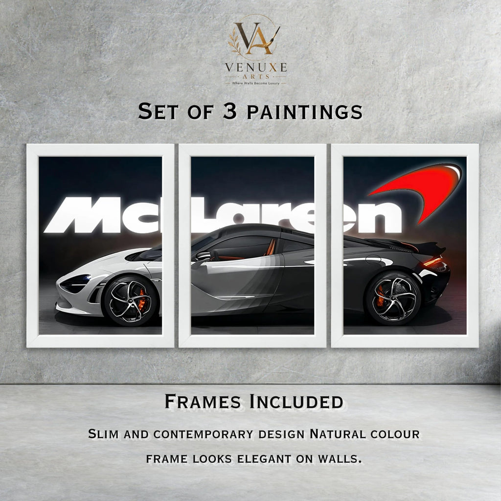 VENUXE ARTS Set Of 3 Big Sports Cars Framed Posters Gift Items for Boys Room Wall Decoration Bedroom Living Room Office Studio Décor | Car Poster Frame for Wall Décor