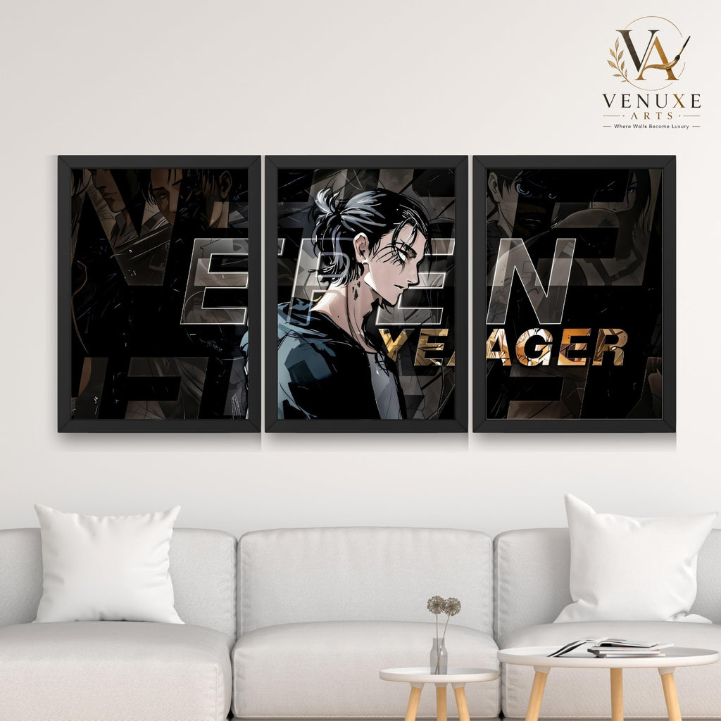 VENUXE ARTS Set Of 3 Anime Characters Wall Framed |Anime Characters Framed Poster for Living Room Bedroom Gaming Room Studio Wall Decor
