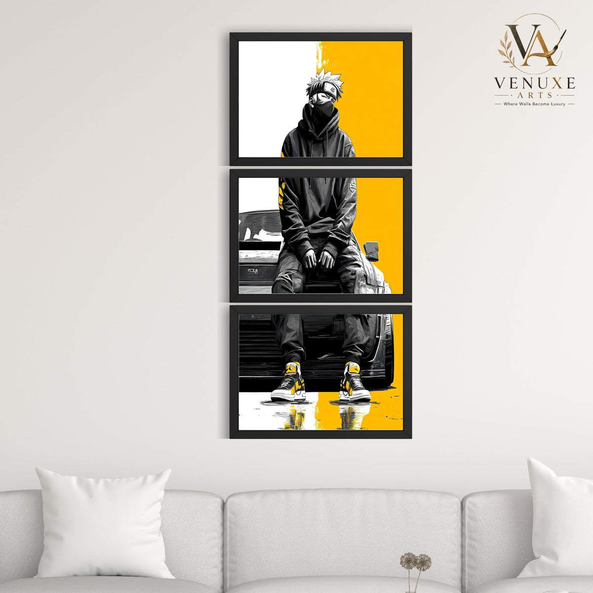 VENUXE ARTS Set Of 3 Anime Characters Wall Framed |Anime Characters Framed Poster for Living Room Bedroom Gaming Room Studio Wall Decor