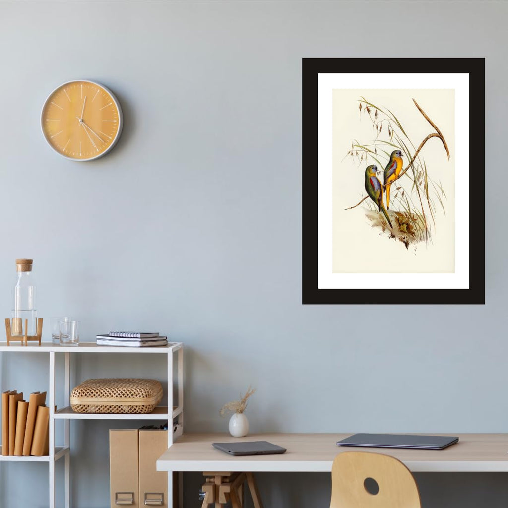 CRAFT QUEST Abstract Digital Bird Duo Modern Art Painting Poster Frame for Home & Office Wall Decoration - Portrait, Wall Display (Black, 14x10 Inch Frame with Art Print) (Tropical Reverie)