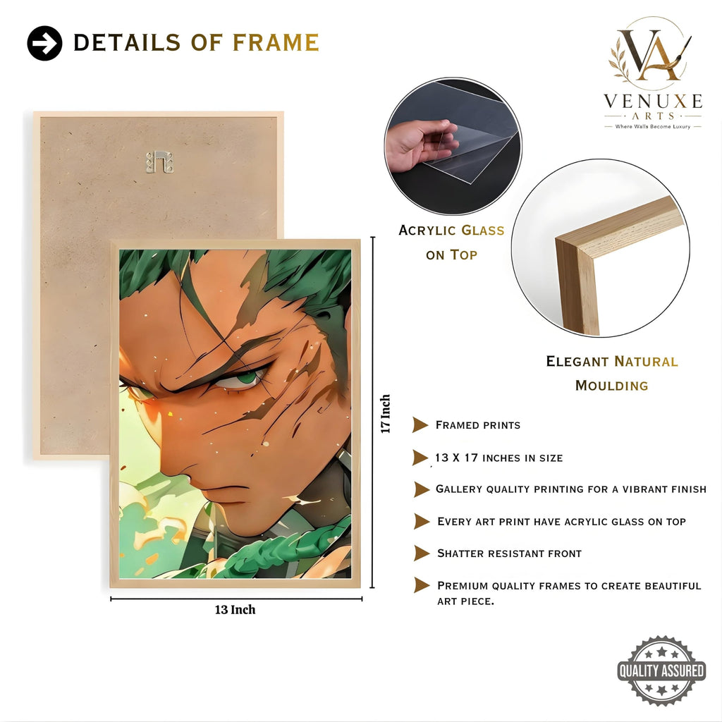VENUXE ARTS Set Of 3 Anime Characters Wall Framed |Anime Characters Framed Poster for Living Room Bedroom Gaming Room Studio Wall Decor
