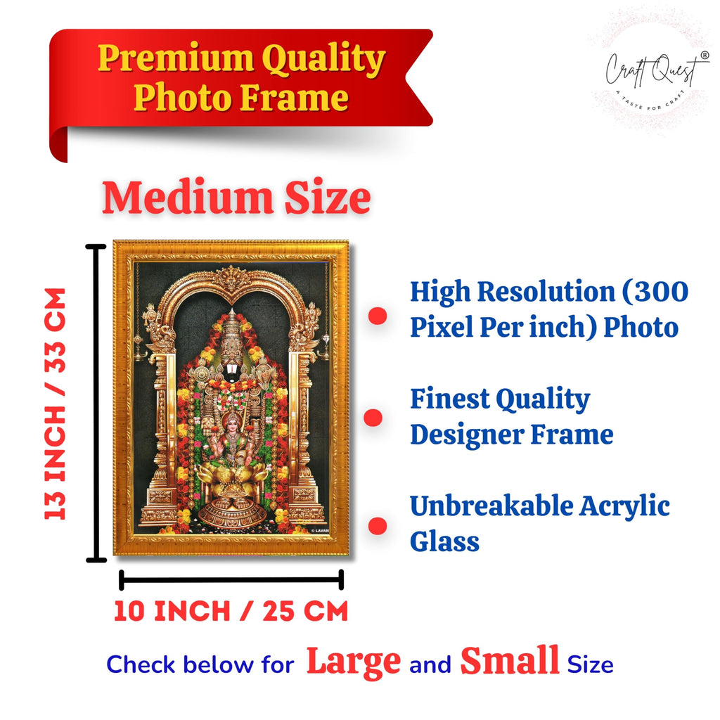 CRAFT QUEST Tirupati Balaji Lakshmi Venkateshwara Swamy Wall Painting Framed, Home, Temple, Pooja, Wall Décor Item