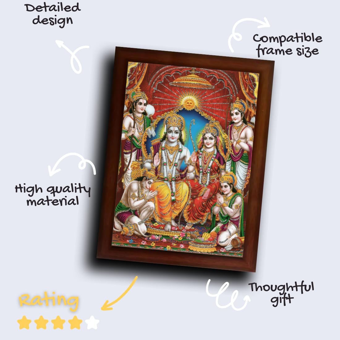 Craft Quest Shree Ram Darbar Sparkle Coated Painting with Frame Home Decorative Gift Item Painting (14 X 10 Inches, Synthetic, Multicolour, Religious) RD1013-506