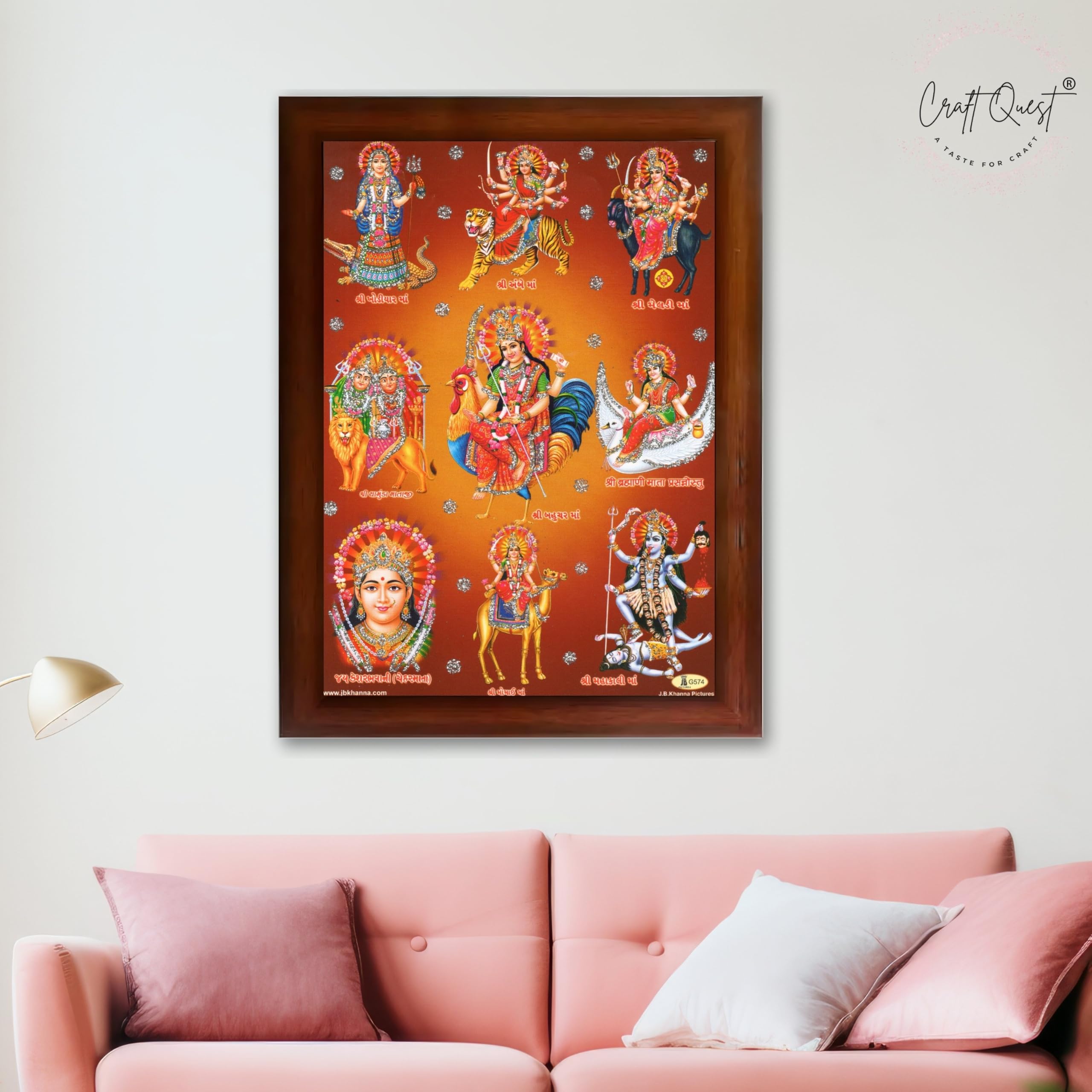 CRAFT QUEST Goddess Navdurga Durga MataJi Wall Painting Framed Home and Pooja Décor Item