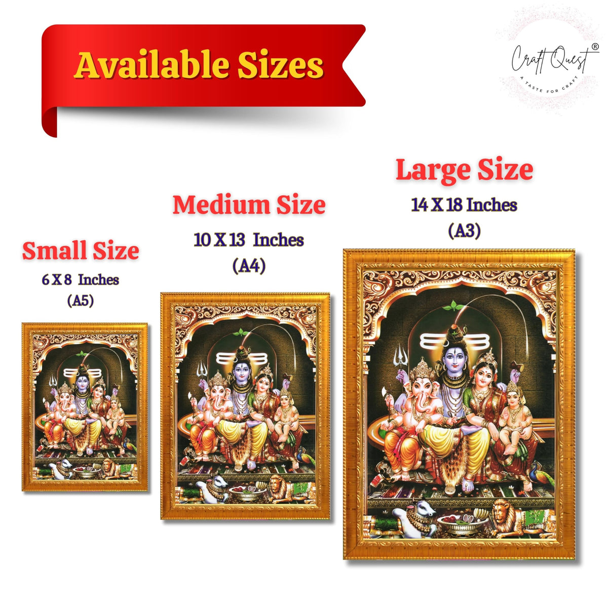 CRAFT QUEST Shiv Parivar Family Photo Frame | Bhole Nath parivar | | Hindu God Spiritual Framed | Ideal for Home, Office, Temple & Puja Room, Wall Decor