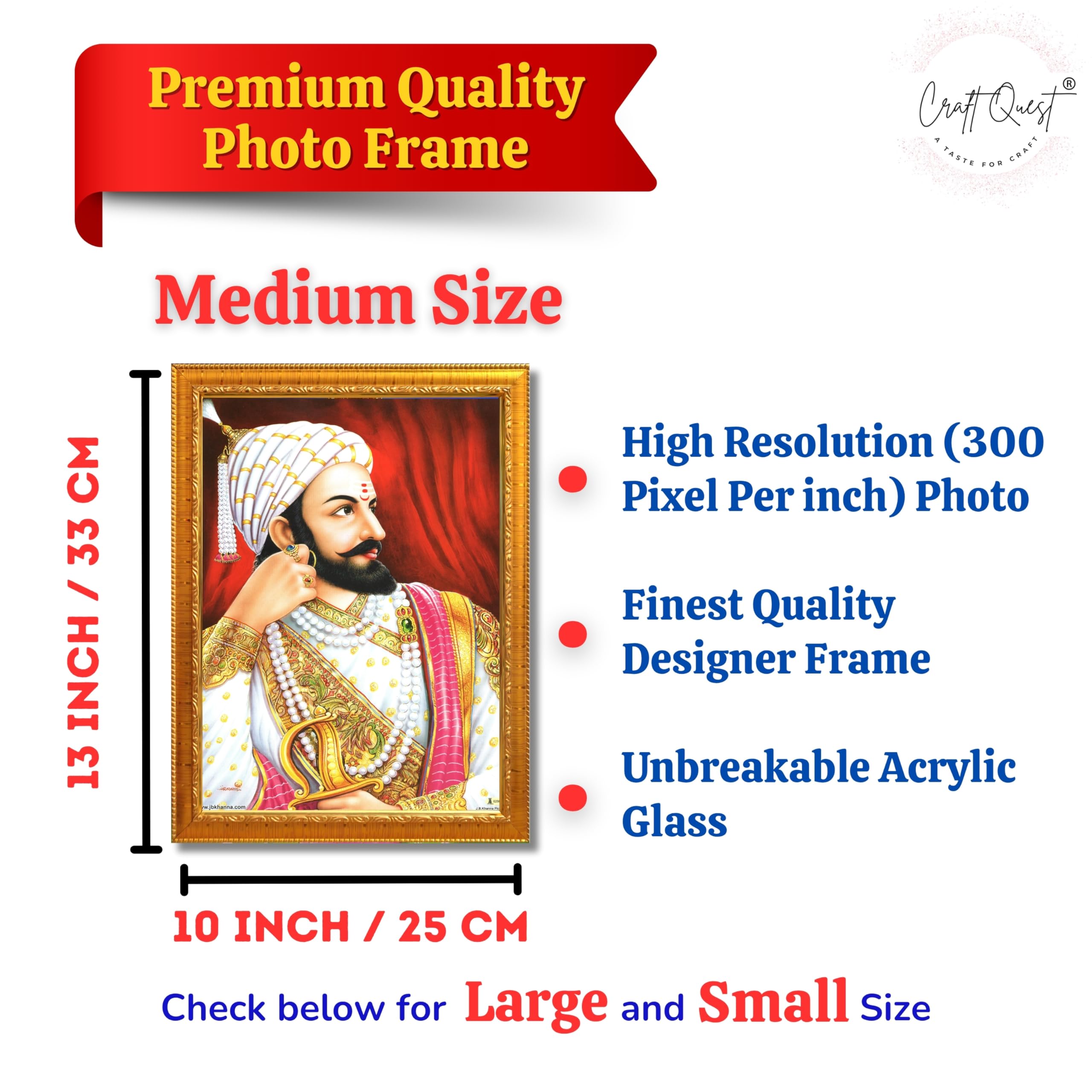 CRAFT QUEST Shivaji Chhatrapati Maharaj Wall Photo Frame | For Living, Pooja Room | Home Decoration Item | Best Gifting Option