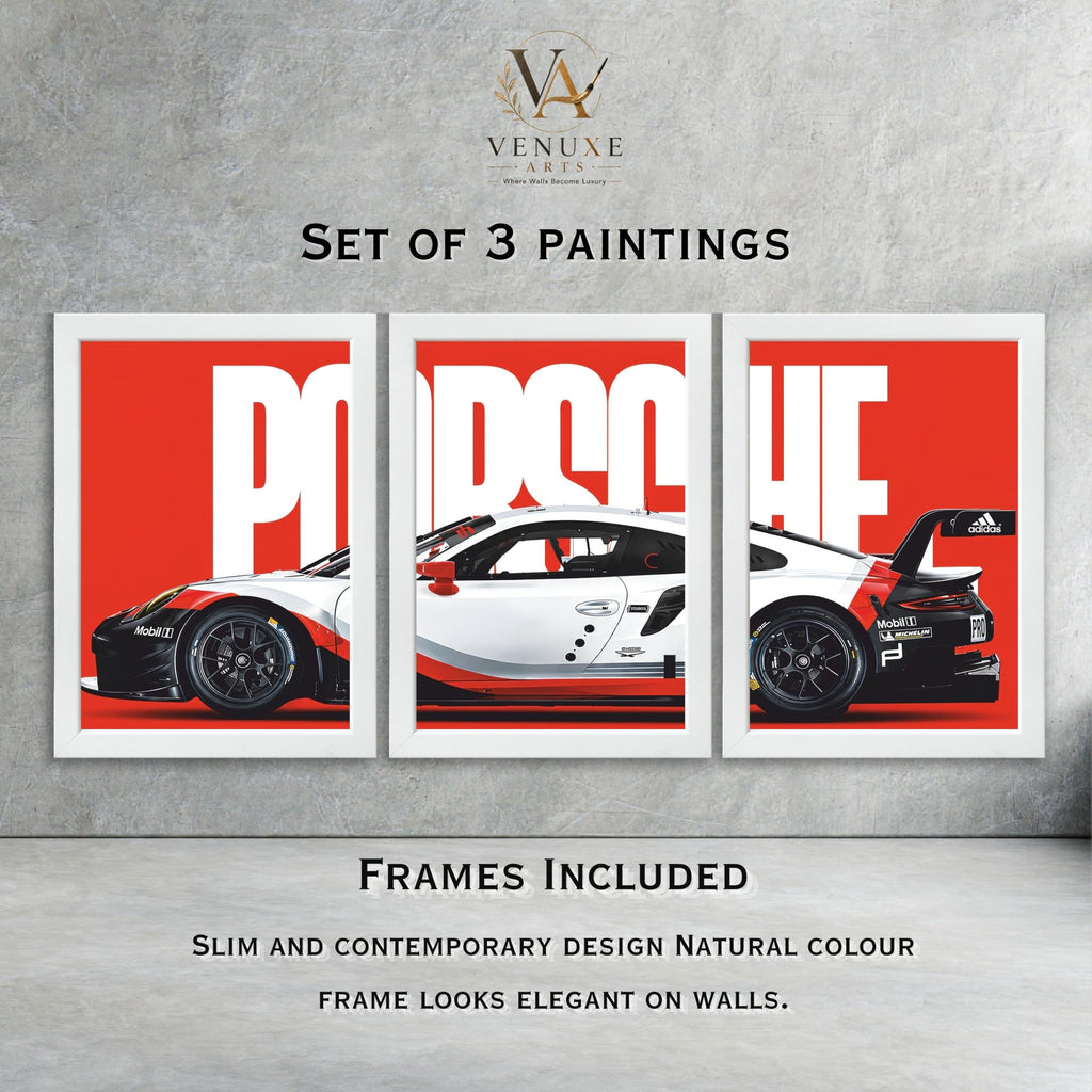 VENUXE ARTS Set Of 3 Big Sports Cars Framed Posters Gift Items for Boys Room Wall Decoration Bedroom Living Room Office Studio Décor | Car Poster Frame for Wall Décor