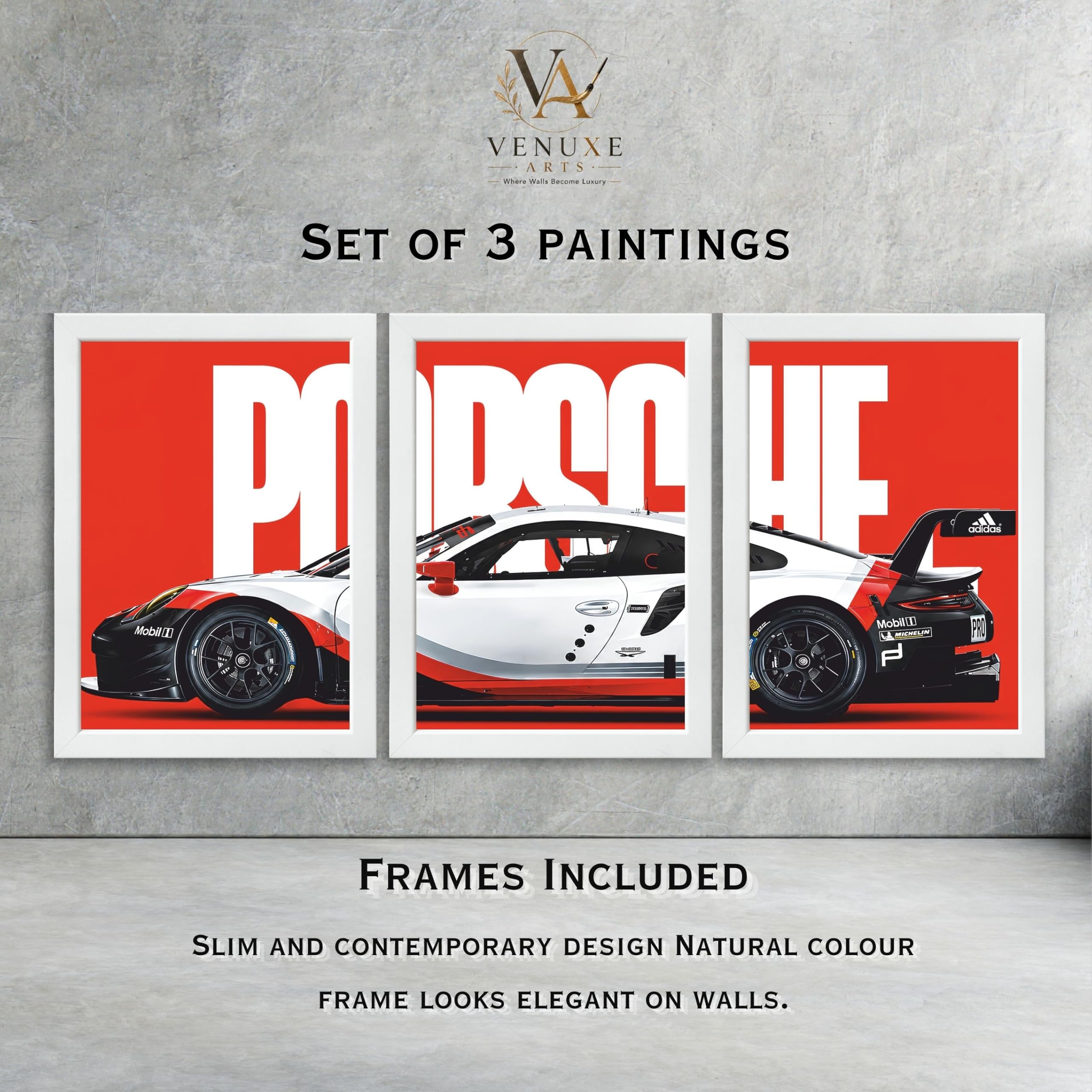 VENUXE ARTS Set Of 3 Big Sports Cars Framed Posters Gift Items for Boys Room Wall Decoration Bedroom Living Room Office Studio Décor | Car Poster Frame for Wall Décor