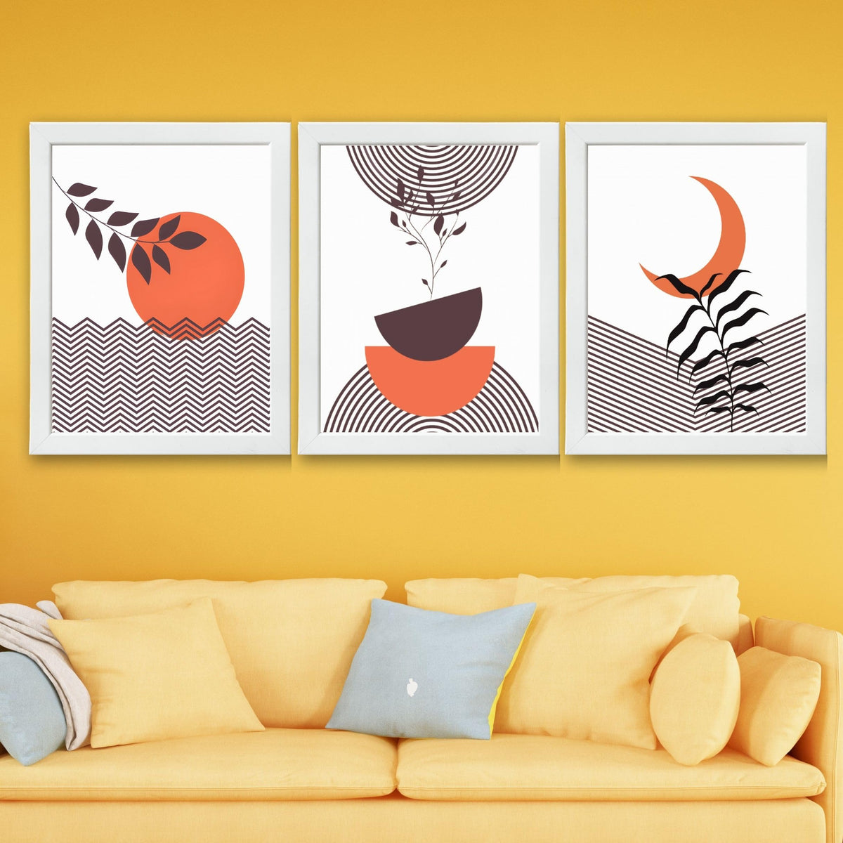 CRAFT QUEST Wall Art Decor Paintings | Set of 3 BOHO Wall Art Frames for Home Decoration | Ideal for Living Room, Bedroom & Office