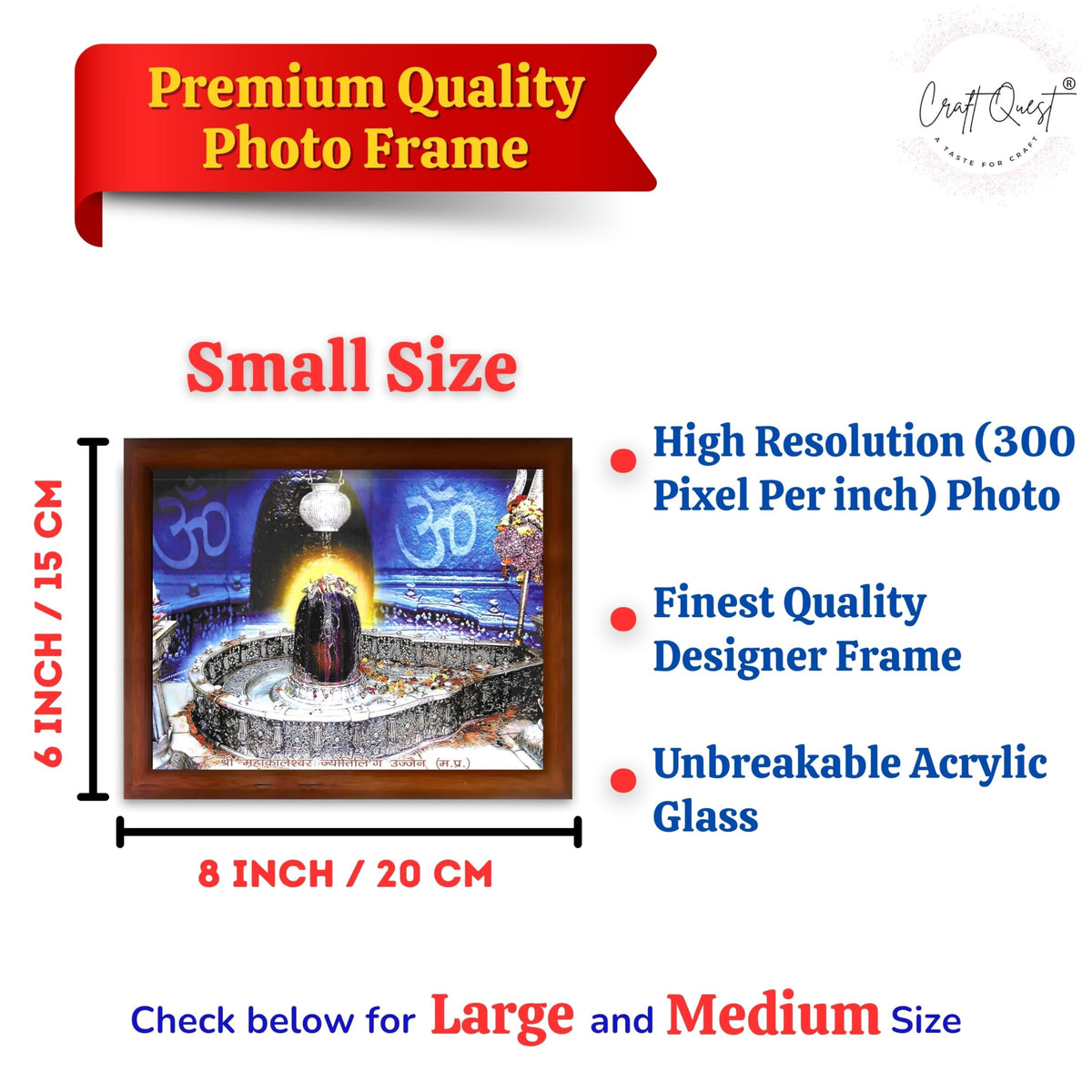 CRAFT QUEST Mahakal Jyotirling Photo With Frame Shiv Ujjain Mahakaleshwar Bholenath Photo Frame, Religious Photo Frame
