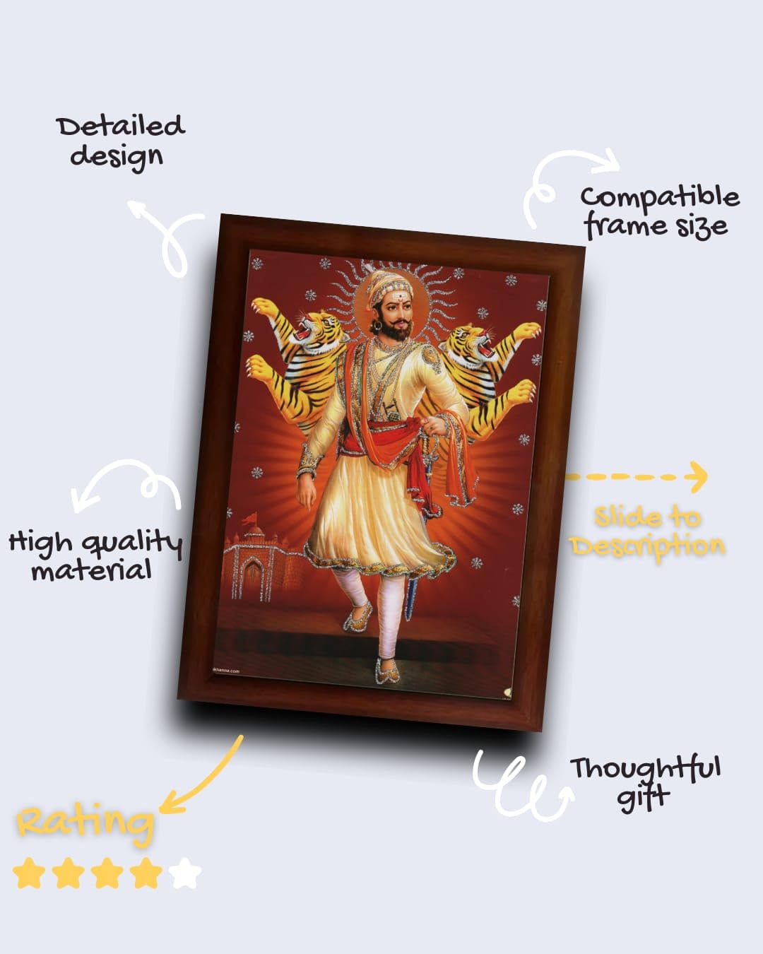 CRAFT QUEST Chhatrapati Shivaji Maharaj photo frame Home Decorative items with synthetic frame (10X13 Inches, Brown, Religious)
