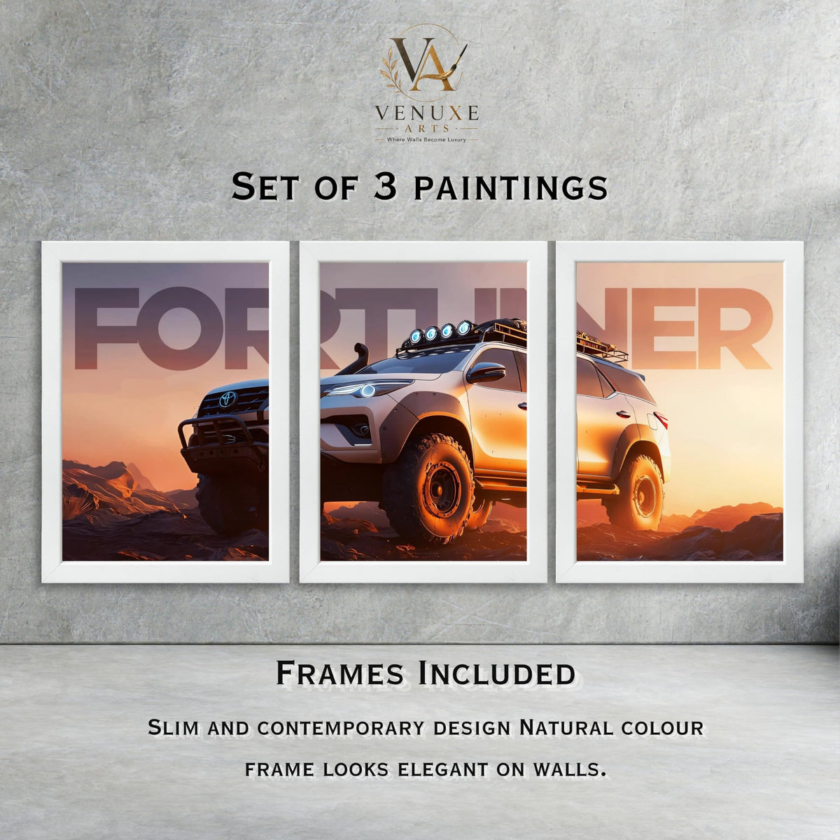 VENUXE ARTS Set Of 3 Big Sports Cars Framed Posters Gift Items for Boys Room Wall Decoration Bedroom Living Room Office Studio Décor | Car Poster Frame for Wall Décor
