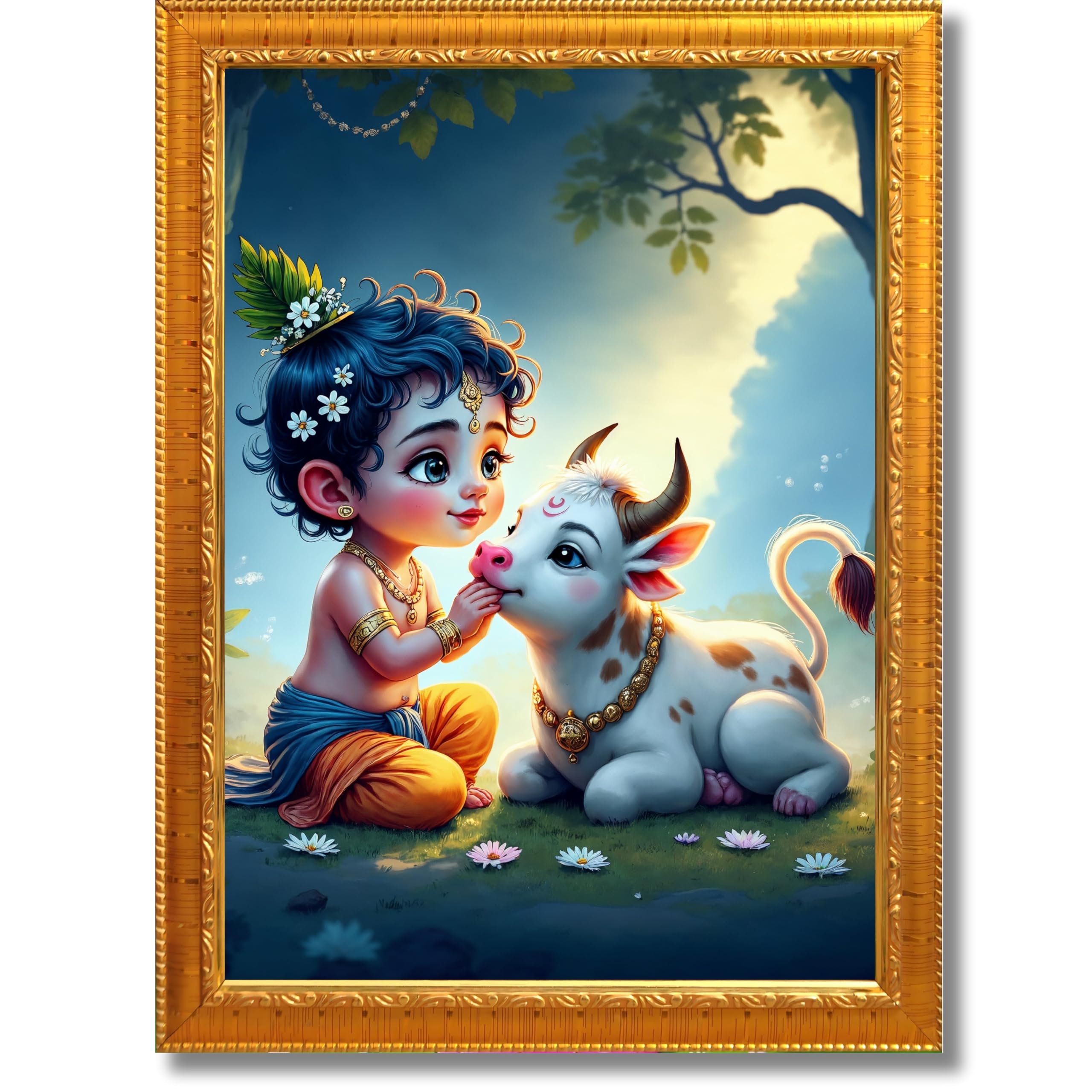CRAFT QUEST Bal Gopal Makhan Chor Wall Photo Frame | Hindu God Kanha Devotional Home Decor | Gift Item