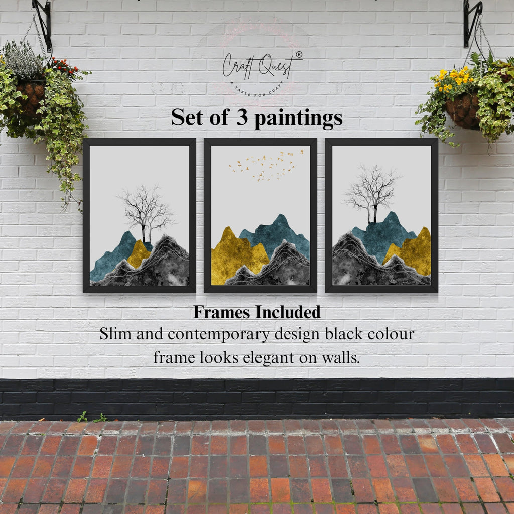 CRAFT QUEST Chinese Landscape Abstract Art Modern Art | Set of 3 Frames for Home Decoration | Ideal for Living Room, Bedroom & Offices