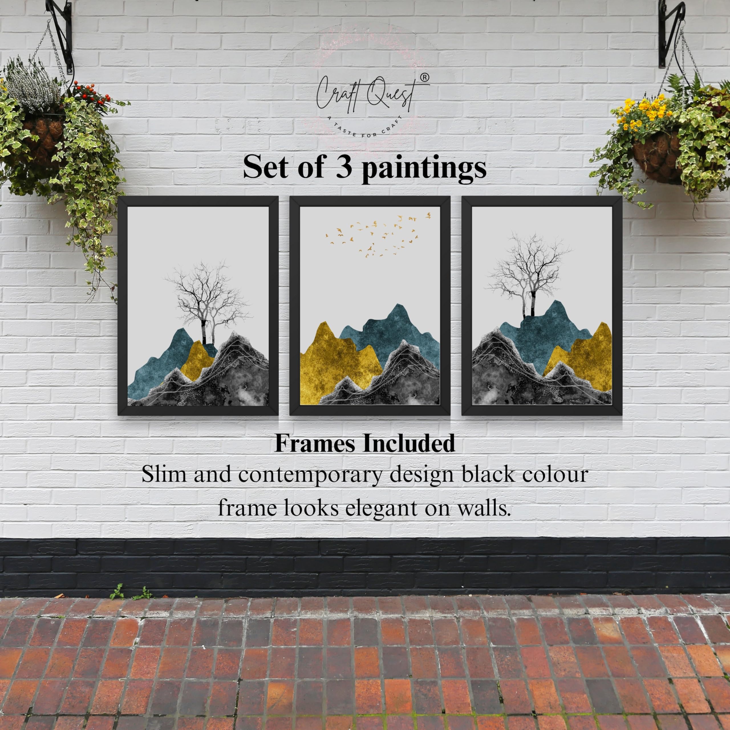CRAFT QUEST Chinese Landscape Abstract Art Modern Art | Set of 3 Frames for Home Decoration | Ideal for Living Room, Bedroom & Offices