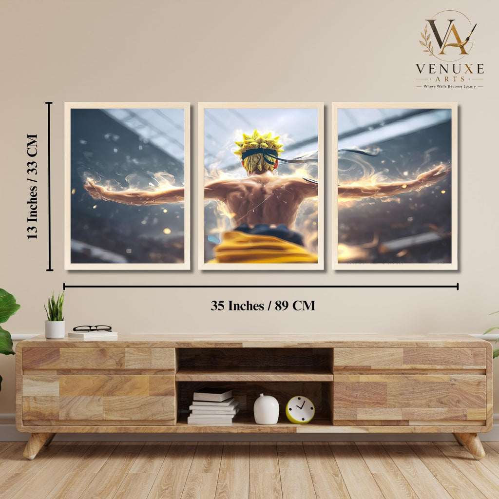 VENUXE ARTS Set Of 3 Anime Characters Wall Framed |Anime Characters Framed Poster for Living Room Bedroom Gaming Room Studio Wall Decor