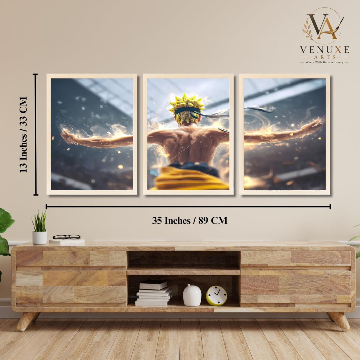 VENUXE ARTS Set Of 3 Anime Characters Wall Framed |Anime Characters Framed Poster for Living Room Bedroom Gaming Room Studio Wall Decor
