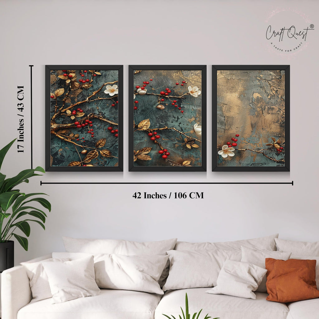 CRAFT QUEST Nature Inspired Modern Wall Art | Set of 3 Frames for Home Decoration | Ideal for Living Room, Bedroom & Offices