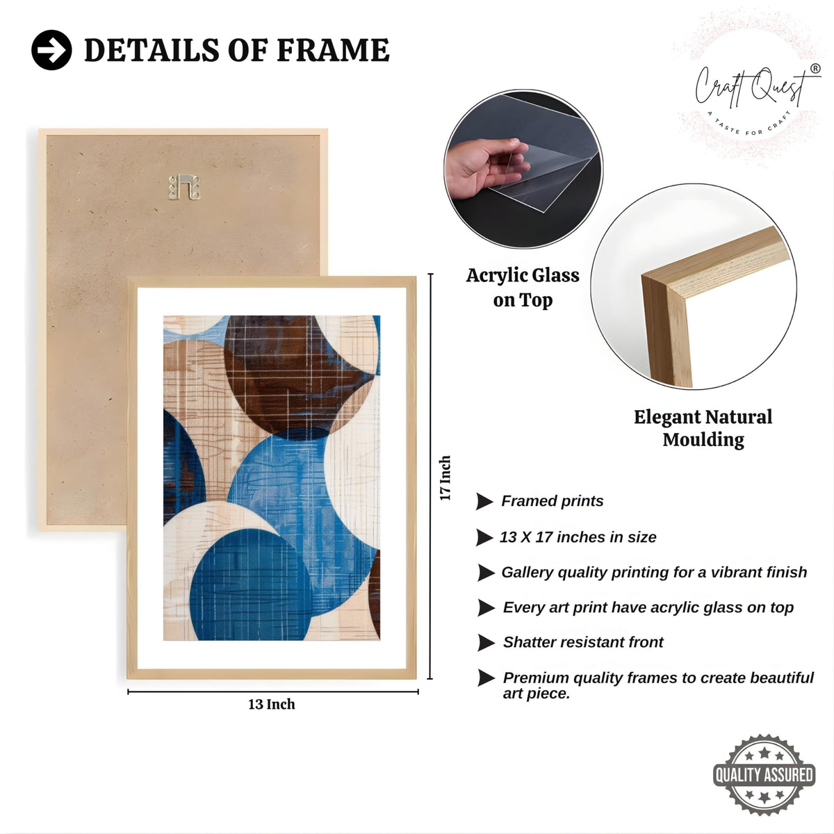 CRAFT QUEST Wall Art Decor Paintings | Set of 3 Abstract Wall Art Frames for Home Decoration | Ideal for Living Room, Bedroom & Office