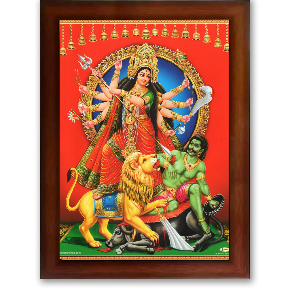 CRAFT QUEST Durga mata Mahishasura Mardini | Mahisasur Mardhini Durga Wall Painting Framed, Religious Photo Frame With Acrylic Glass