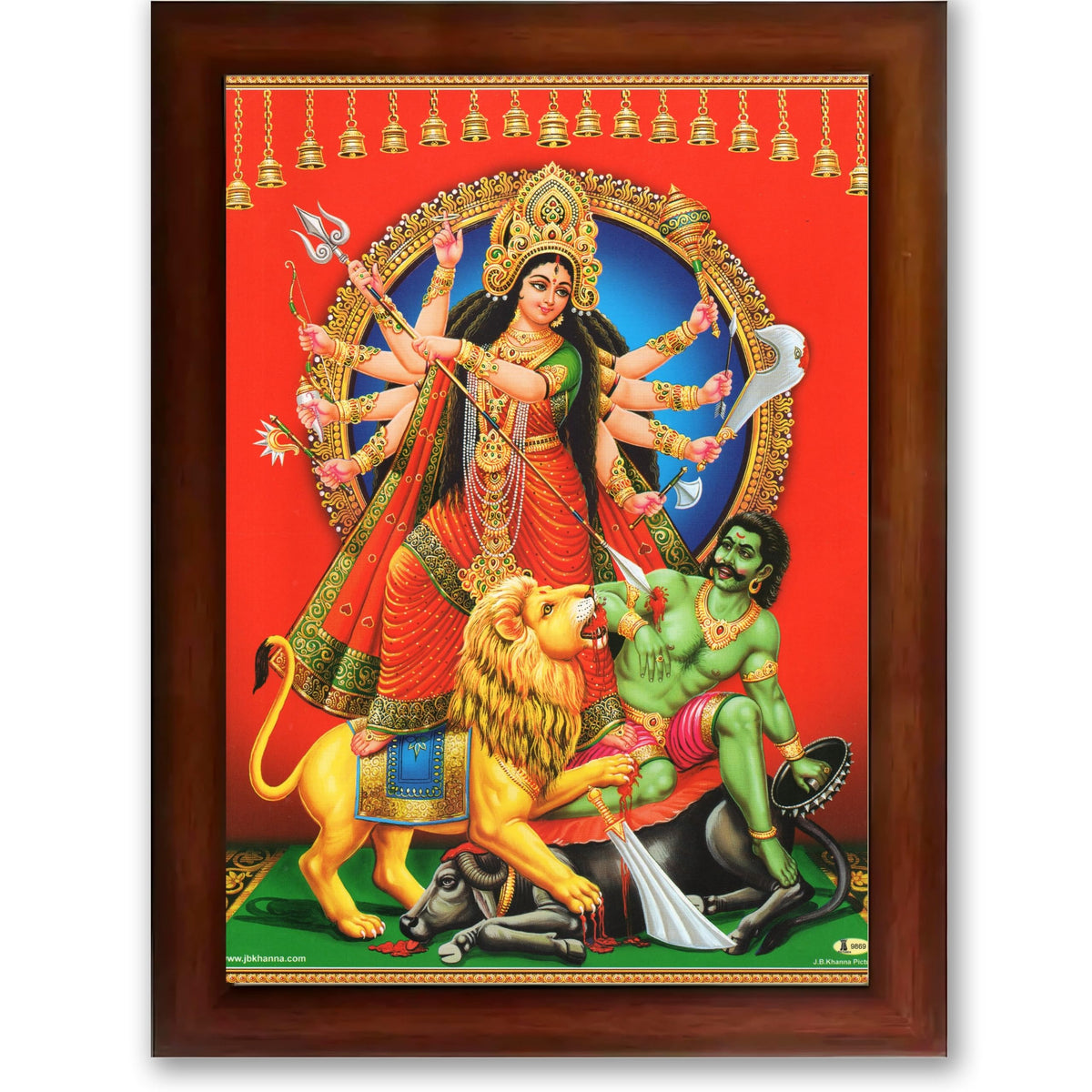 CRAFT QUEST Durga mata Mahishasura Mardini | Mahisasur Mardhini Durga Wall Painting Framed, Religious Photo Frame With Acrylic Glass