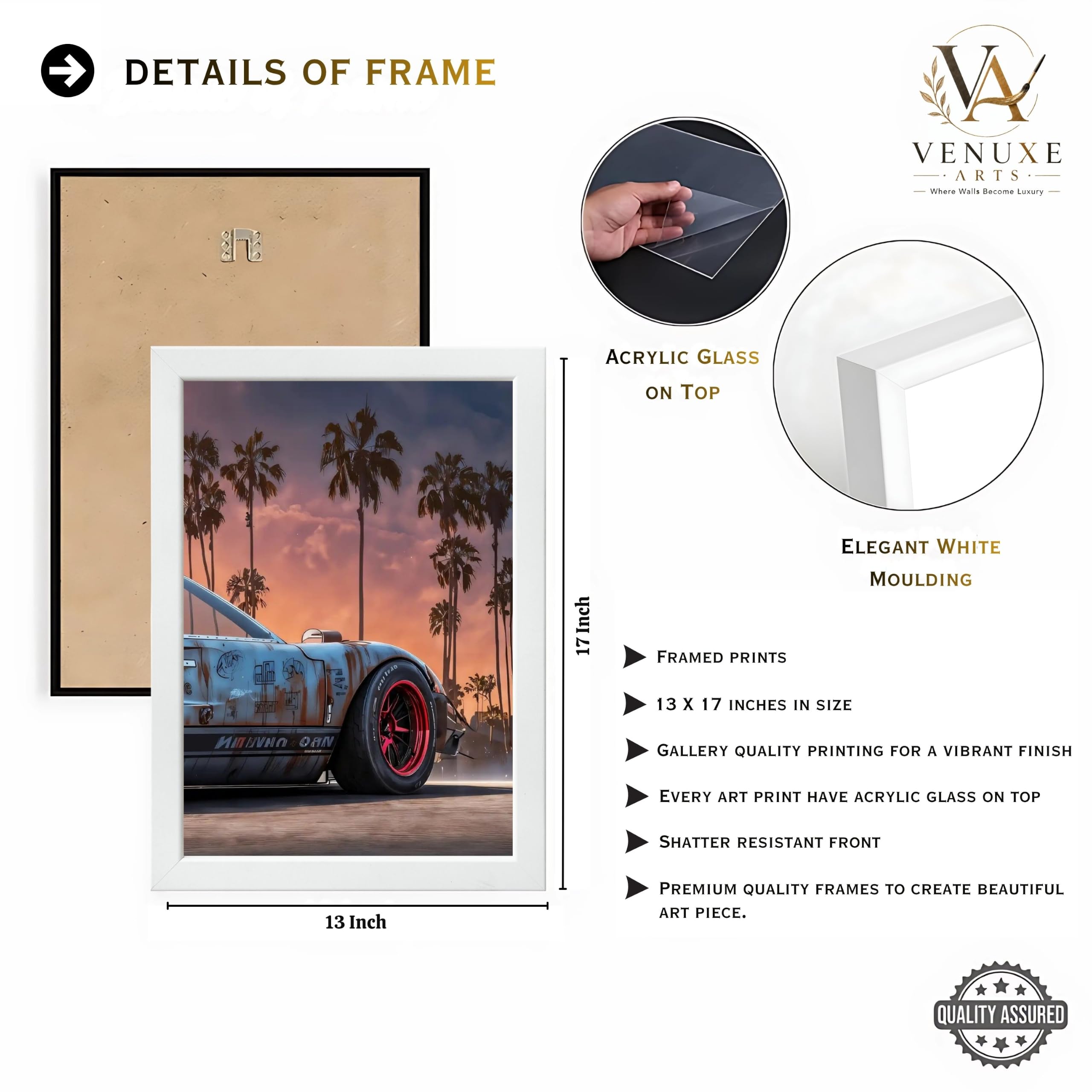 VENUXE ARTS Set Of 3 Big Sports Cars Framed Posters Gift Items for Boys Room Wall Decoration Bedroom Living Room Office Studio Décor | Car Poster Frame for Wall Décor