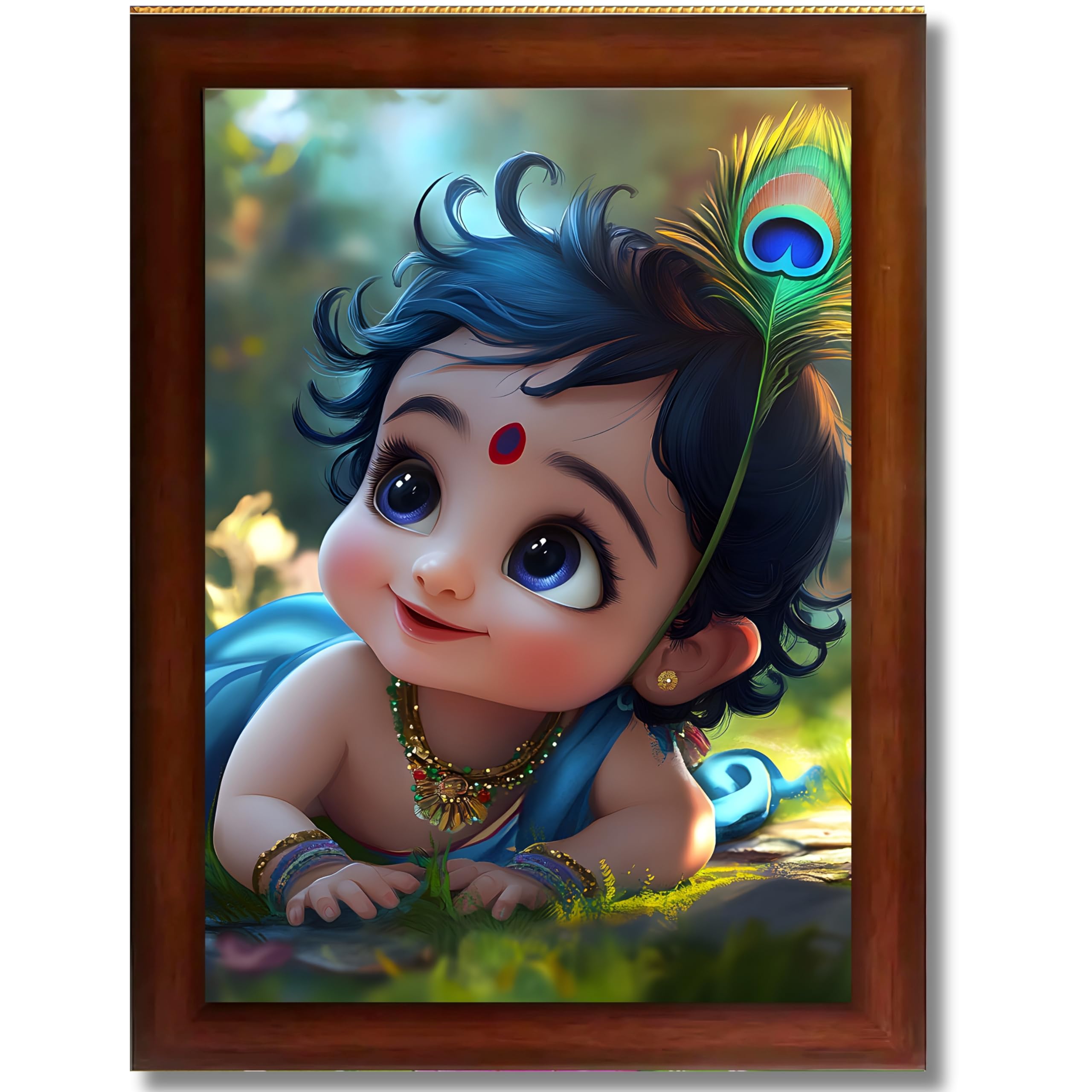 CRAFT QUEST Bal Gopal Painting Kanha Ji Poster | Laddu Lord Makhan Chor | Walls Home Bedroom Living Room Decoration Gift.