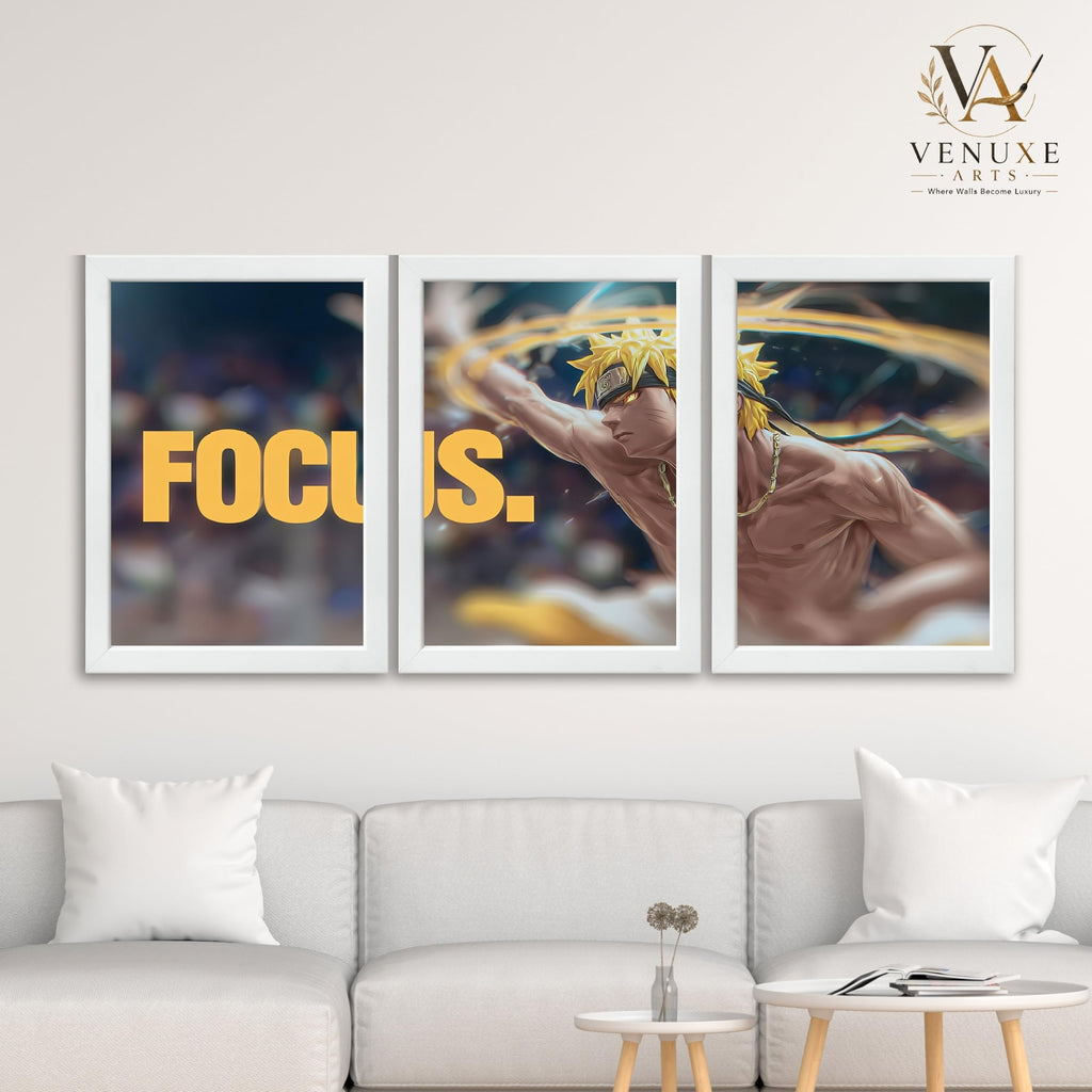 VENUXE ARTS Set Of 3 Anime Characters Wall Framed |Anime Characters Framed Poster for Living Room Bedroom Gaming Room Studio Wall Decor