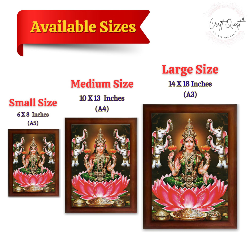 CRAFT QUEST Goddess Lakshmi Devi Vaibhav Laxmi Maa Wall Painting Photo Framed | Ideal for Home, Office, Temple & Puja Room, Wall Decor