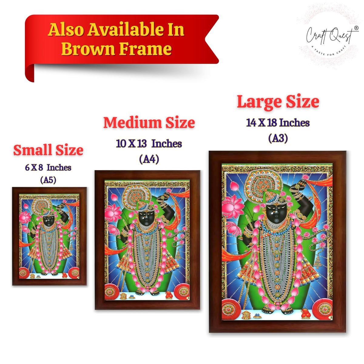 CRAFT QUEST Shrinathji Photo with Frame | Shreenathji Photo with Frame Religious Framed Painting