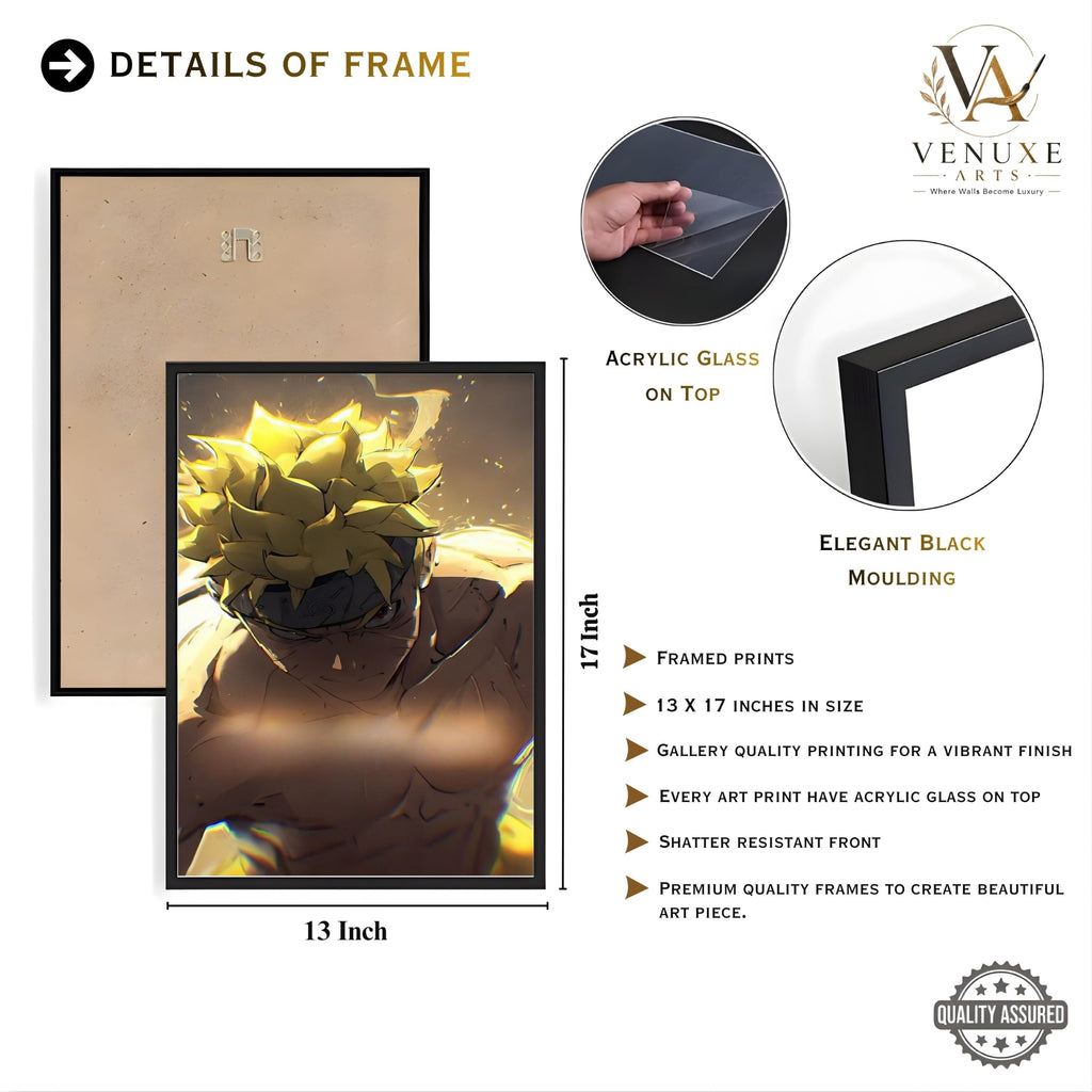 VENUXE ARTS Set Of 3 Anime Characters Wall Framed |Anime Characters Framed Poster for Living Room Bedroom Gaming Room Studio Wall Decor