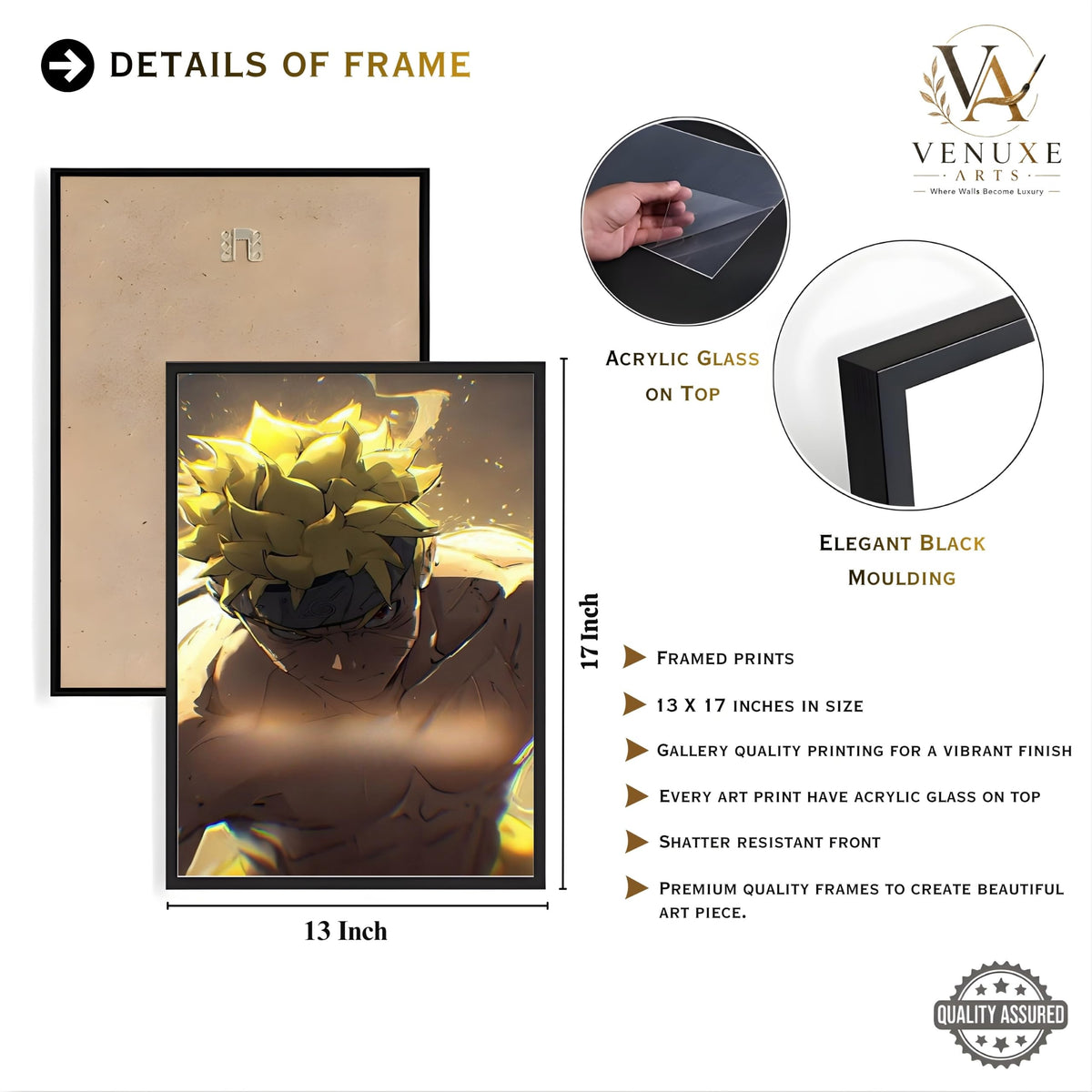 VENUXE ARTS Set Of 3 Anime Characters Wall Framed |Anime Characters Framed Poster for Living Room Bedroom Gaming Room Studio Wall Decor
